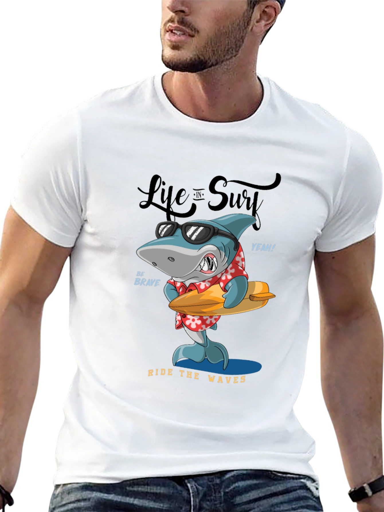 Cool Shark Surfing Graphic Tee