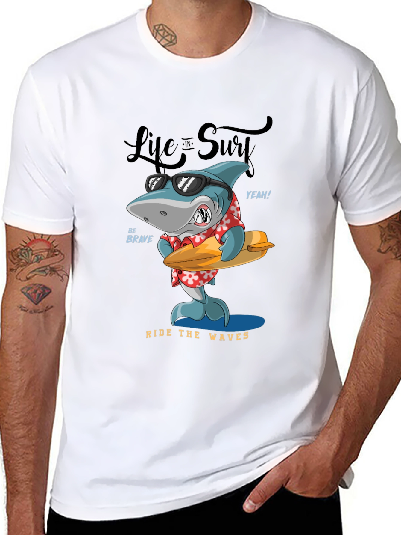 Cool Shark Surfing Graphic Tee