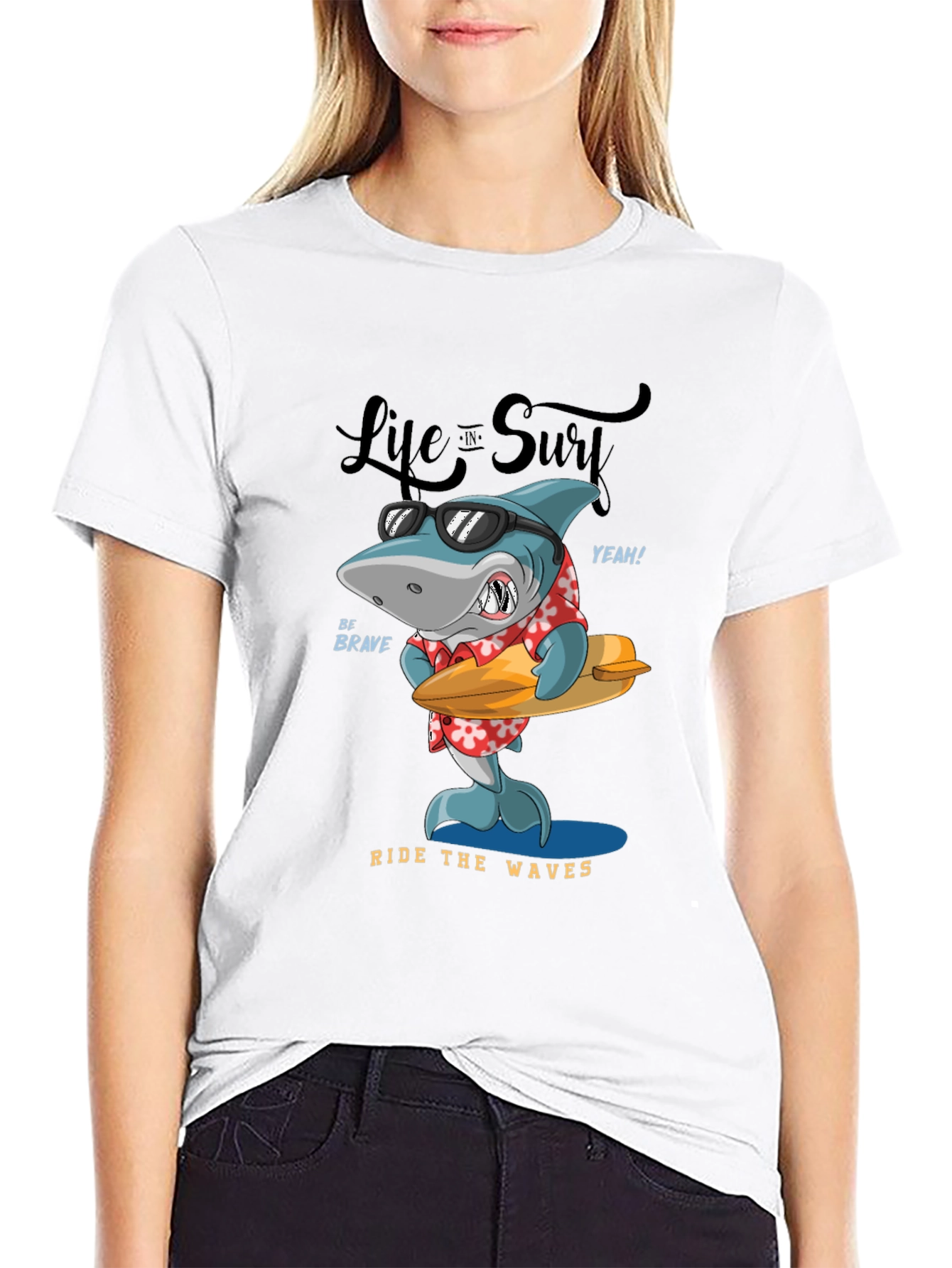 Cool Shark Surfing Graphic Tee