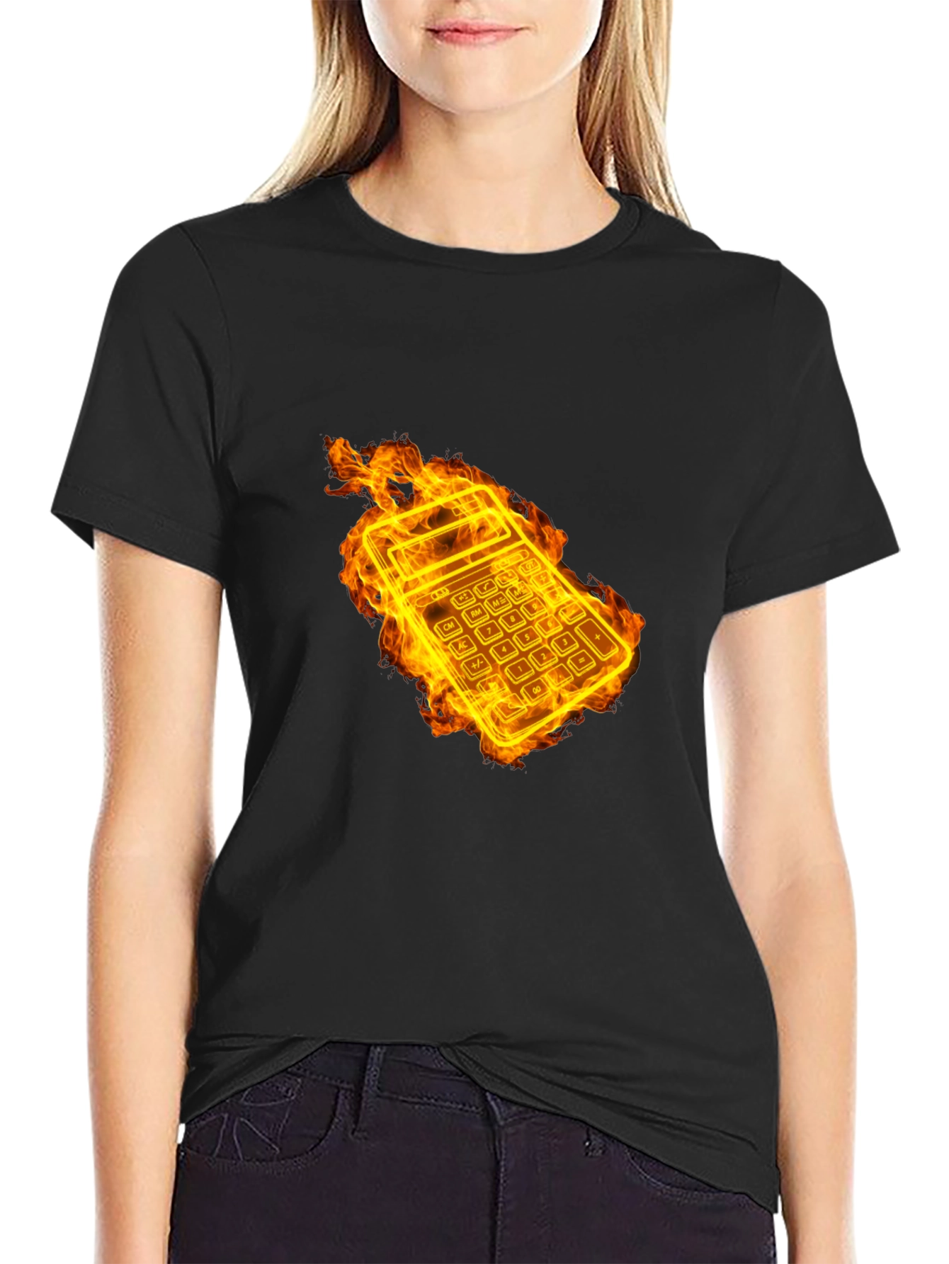 Flaming Calculator Black T-Shirt