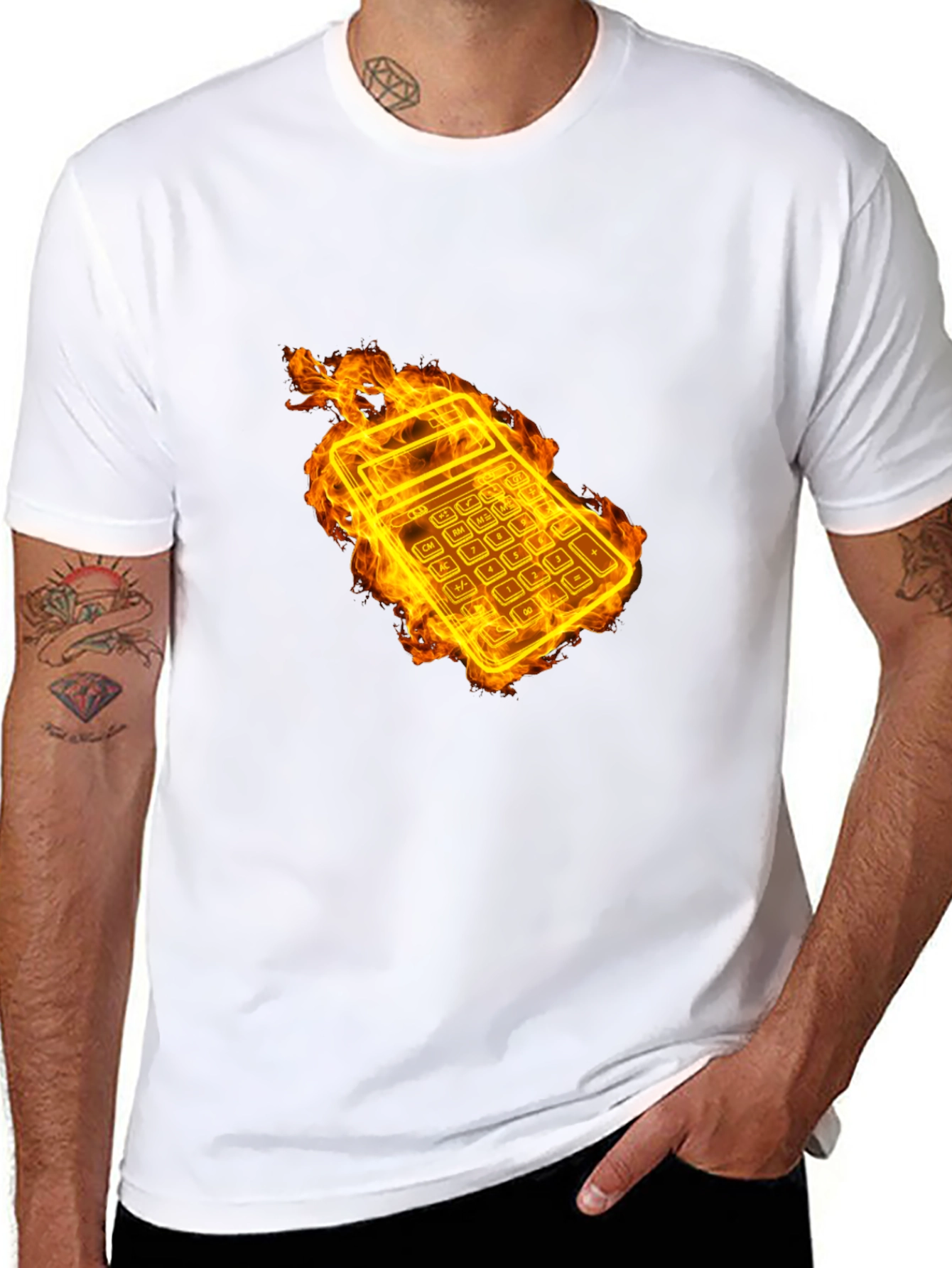 Flaming Calculator Black T-Shirt