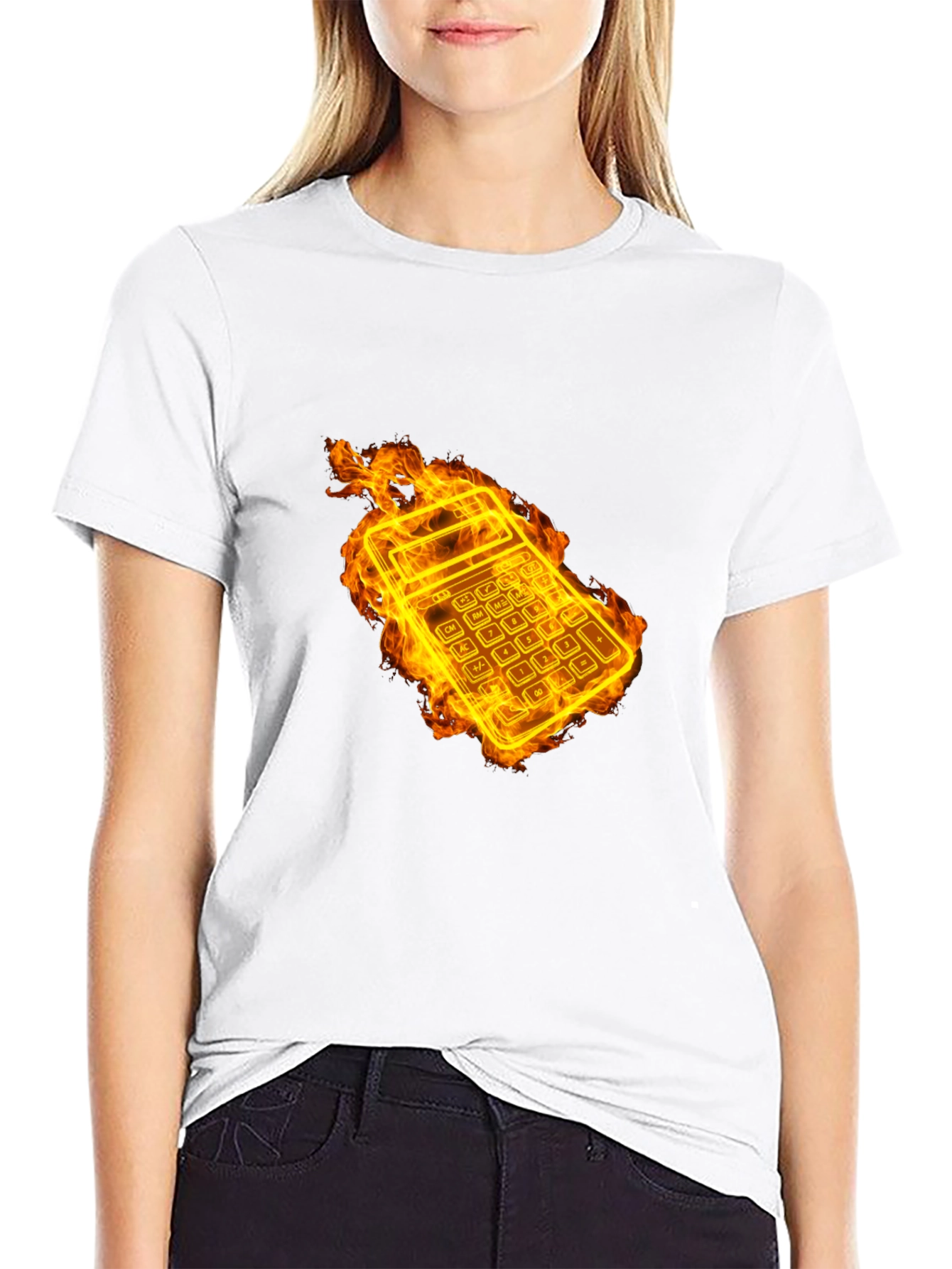 Flaming Calculator Black T-Shirt