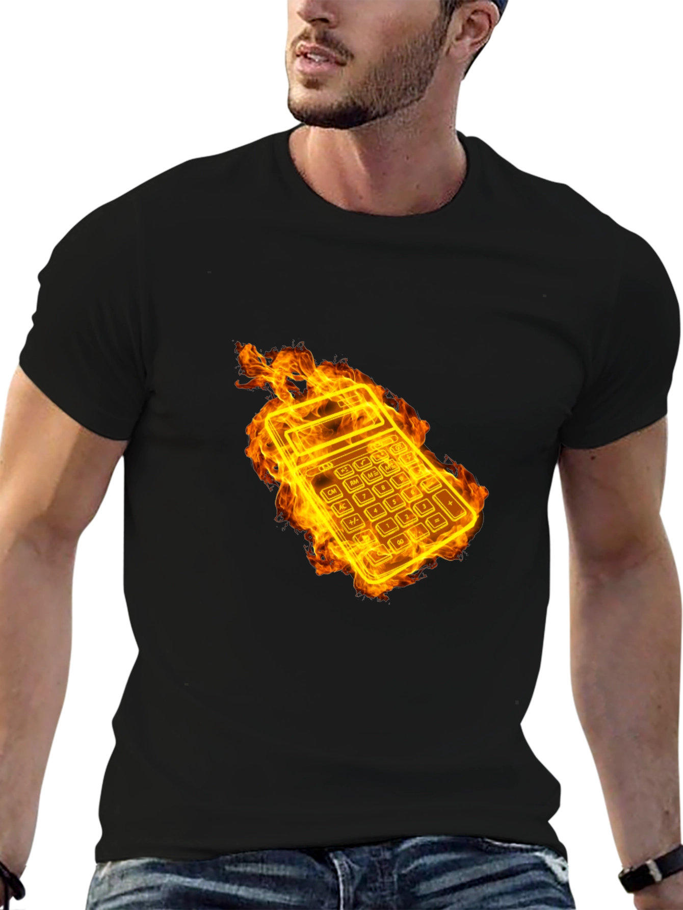 Flaming Calculator Black T-Shirt