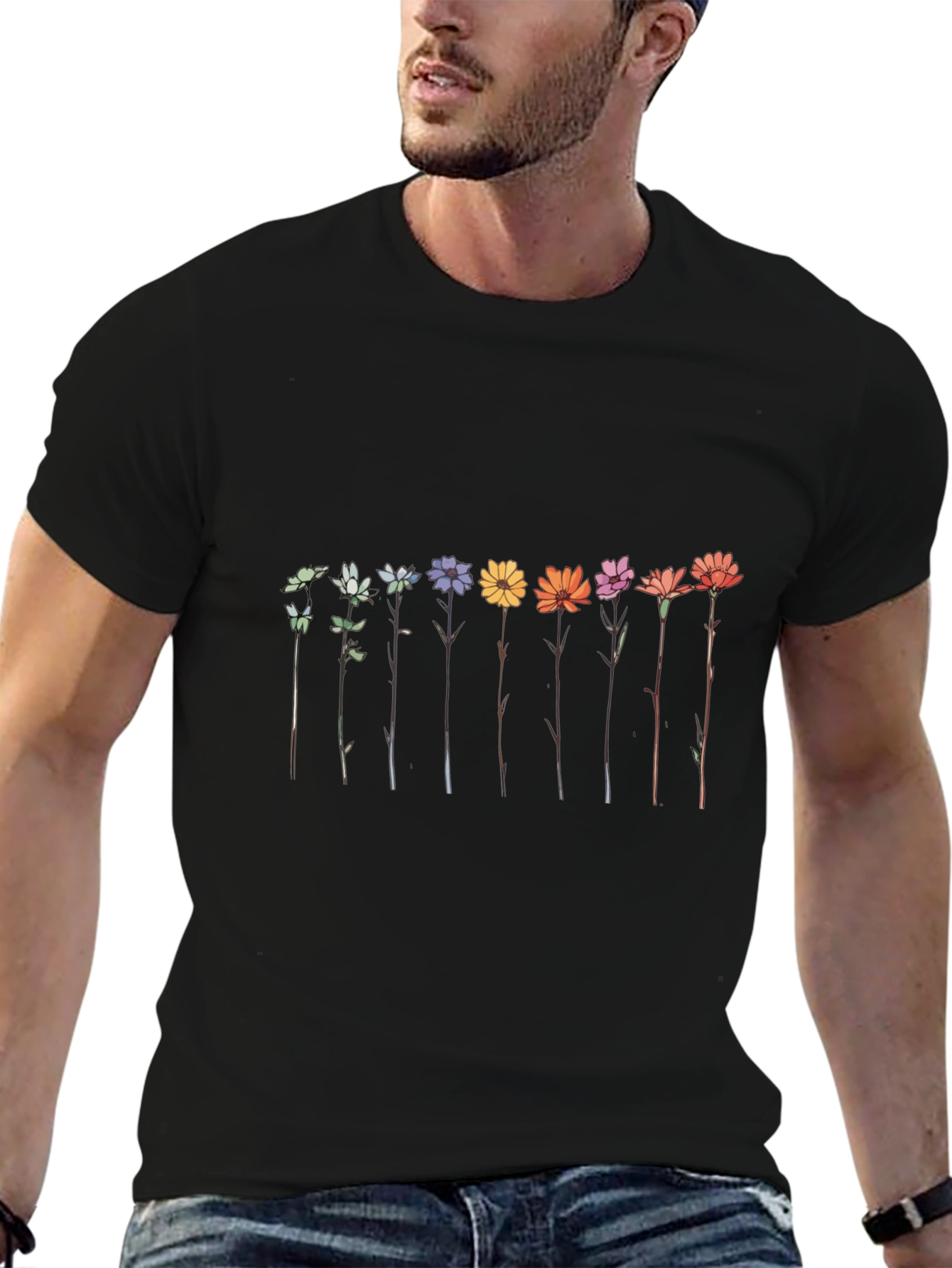 Floral Array Graphic Tee - Black Unisex T-Shirt