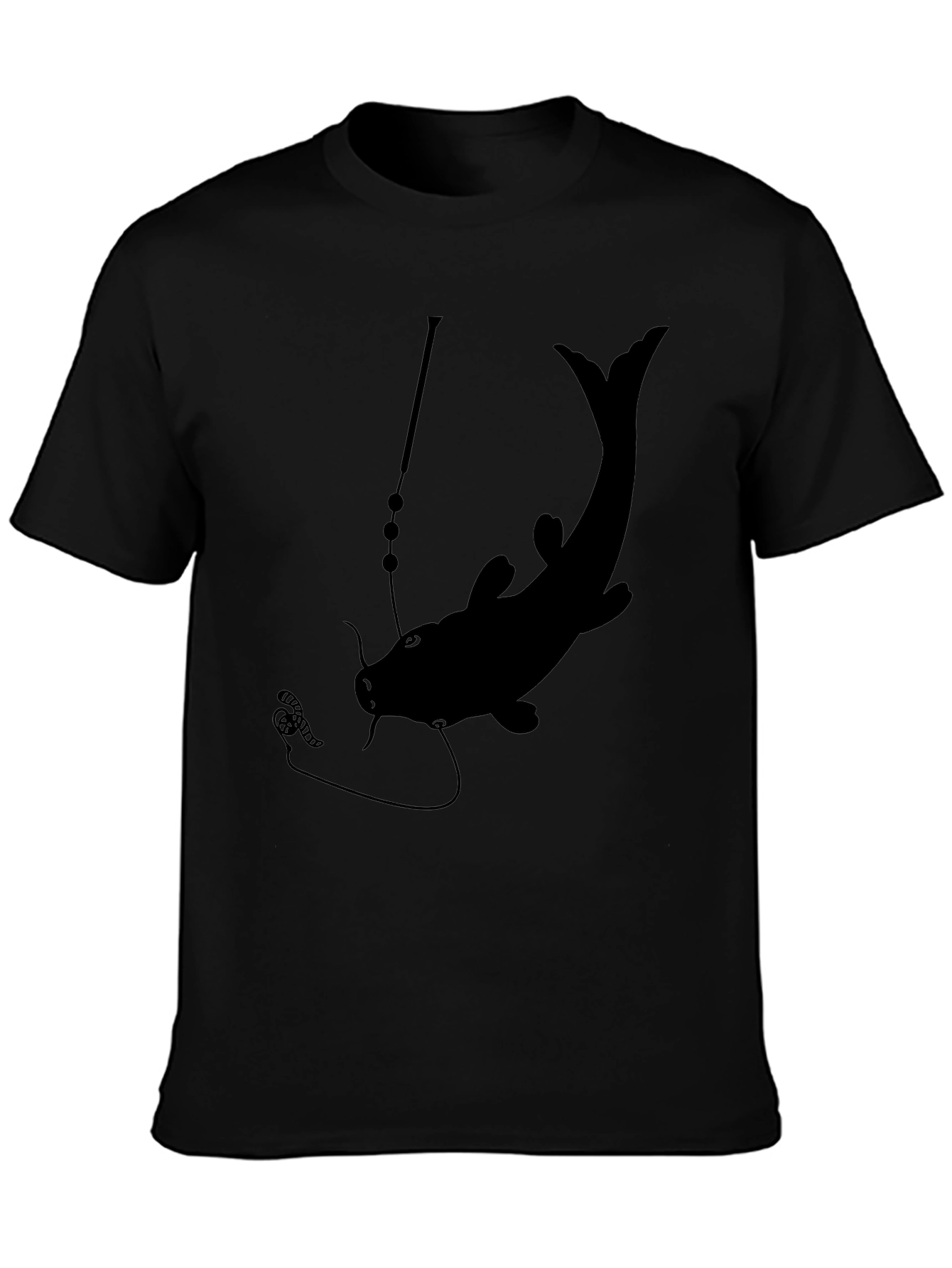Mens Black Catfish Fishing Graphic T-Shirt