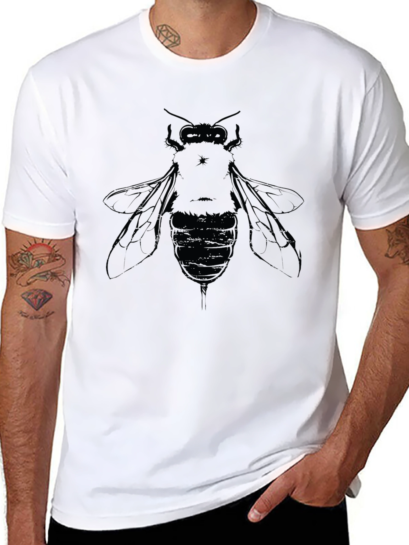Mens Black Graphic T-Shirt with Bee Design
