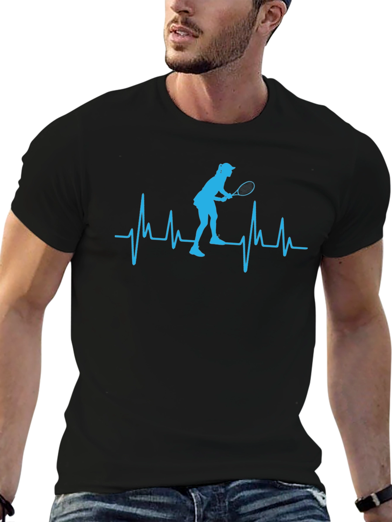 Tennis Heartbeat T-Shirt - Black