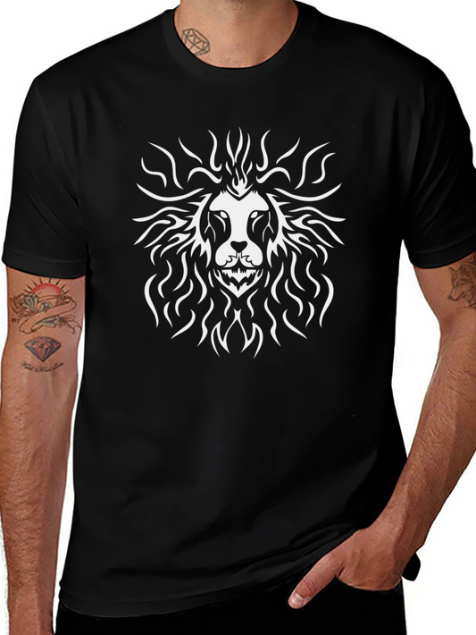 Black T-Shirt with White Lion Graphic