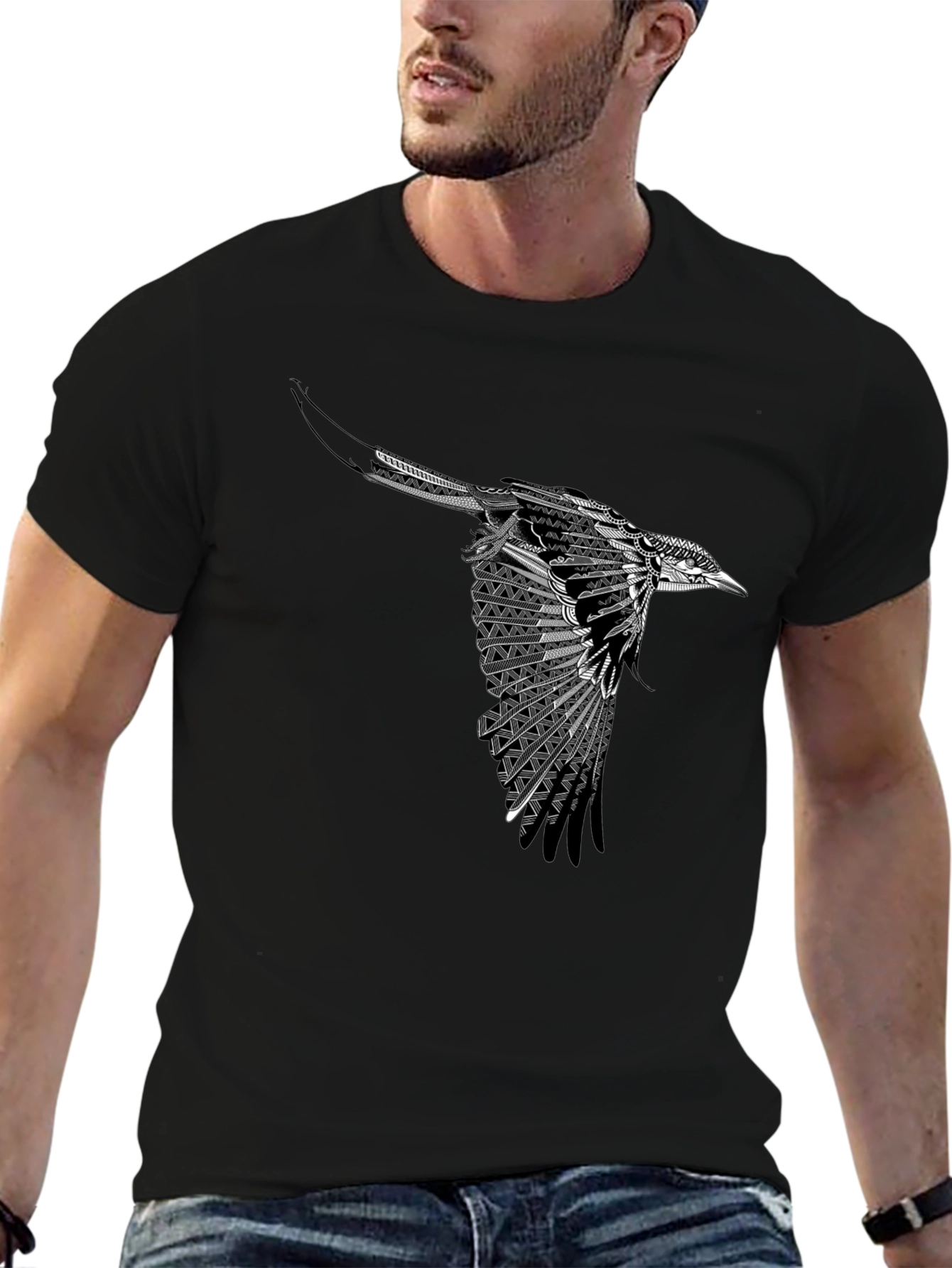 Black Bird Graphic Tee - Stylish Mens T-Shirt