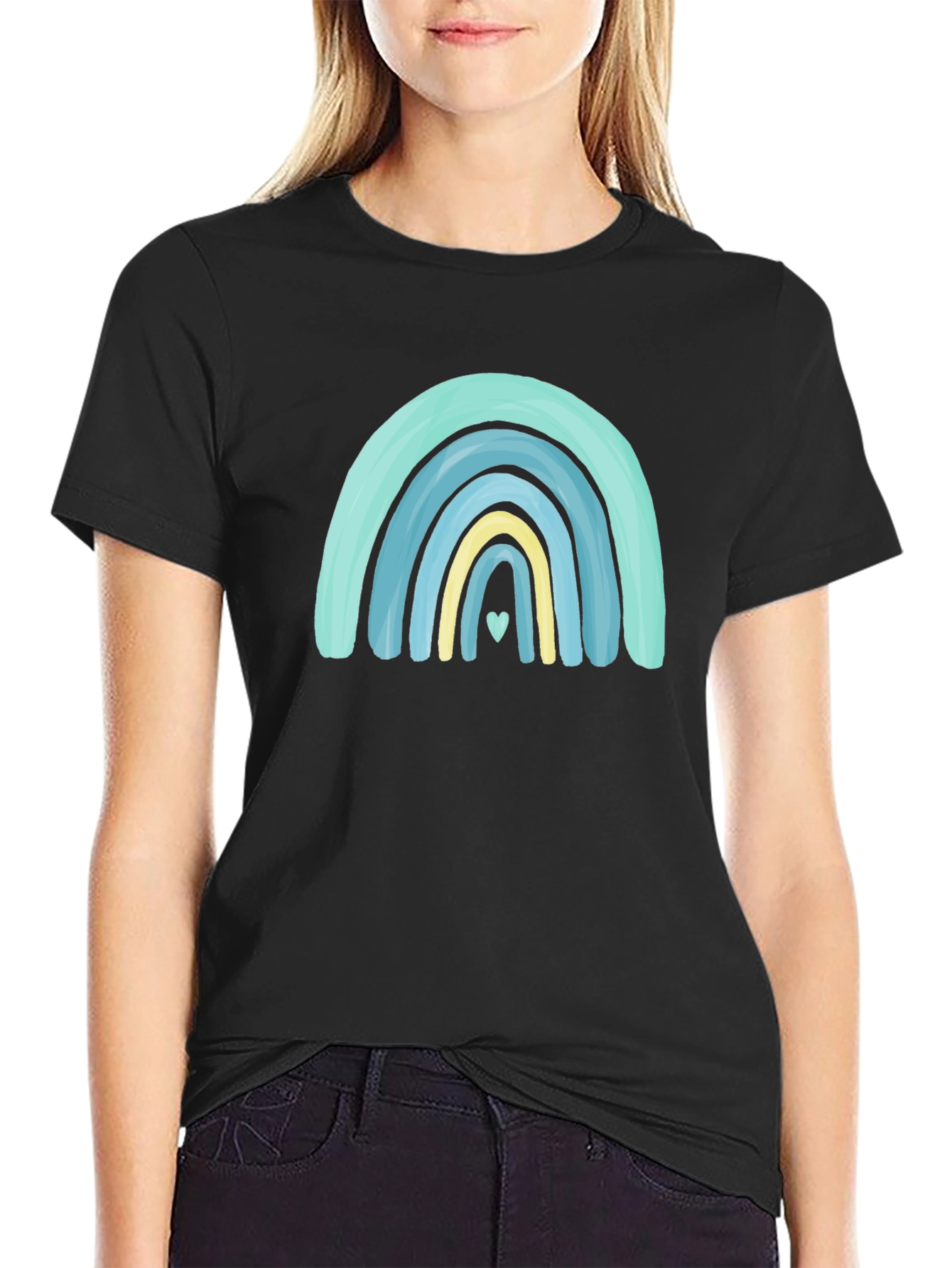 Rainbow Heart Graphic Black Tee