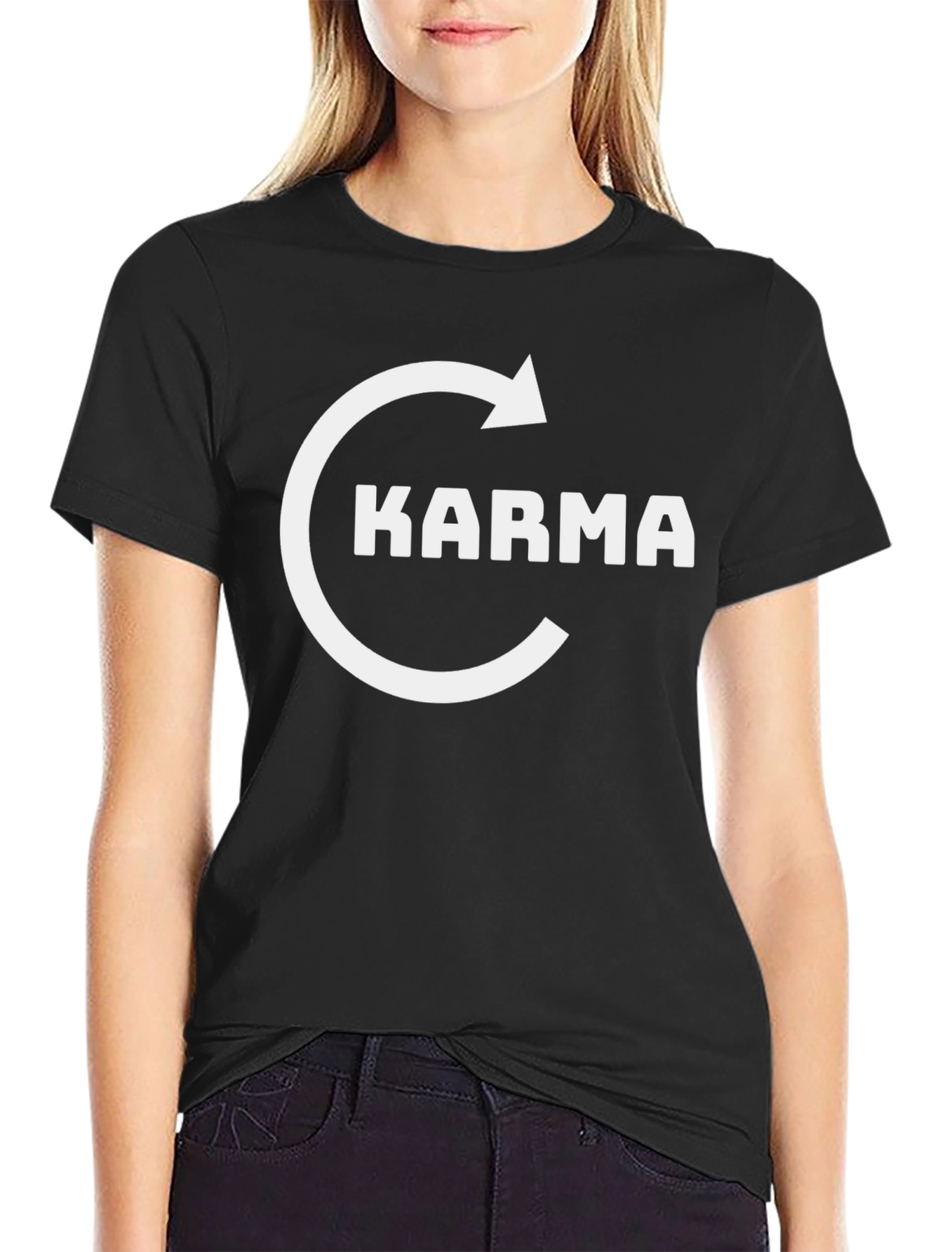 Karma Black Graphic Tee - Circular Arrow Design