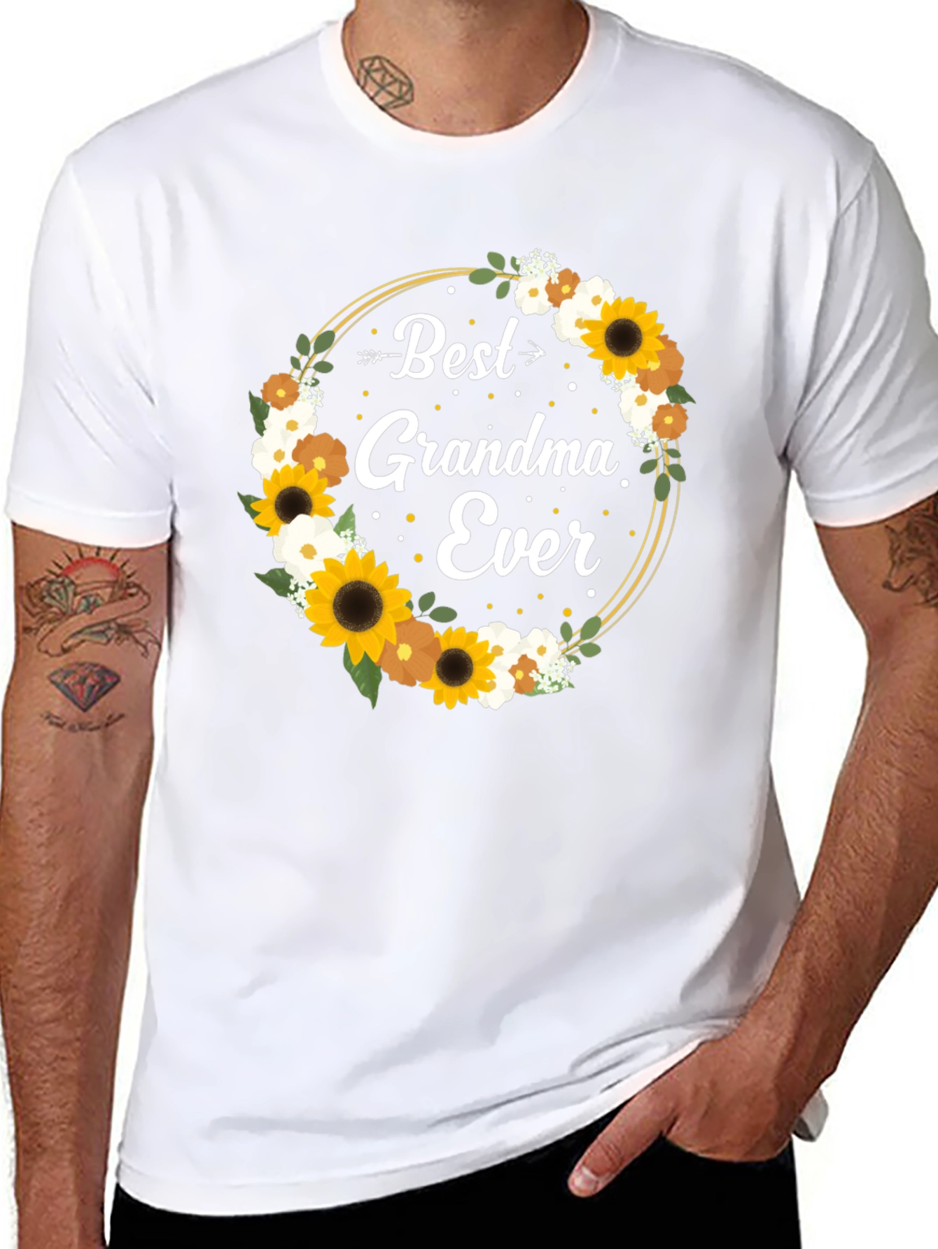 Best Grandma Ever Floral Wreath Black T-Shirt
