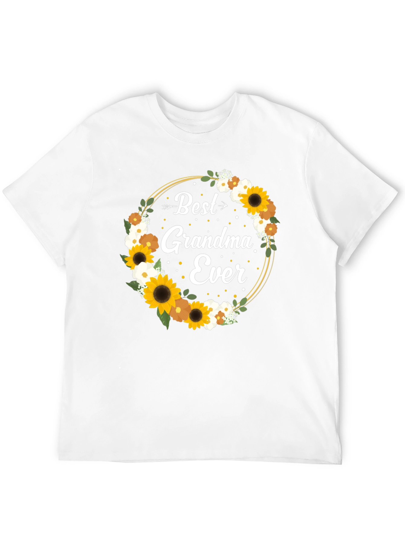 Best Grandma Ever Floral Wreath Black T-Shirt