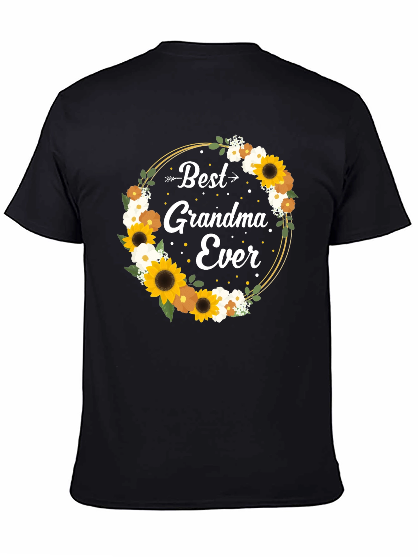 Best Grandma Ever Floral Wreath Black T-Shirt