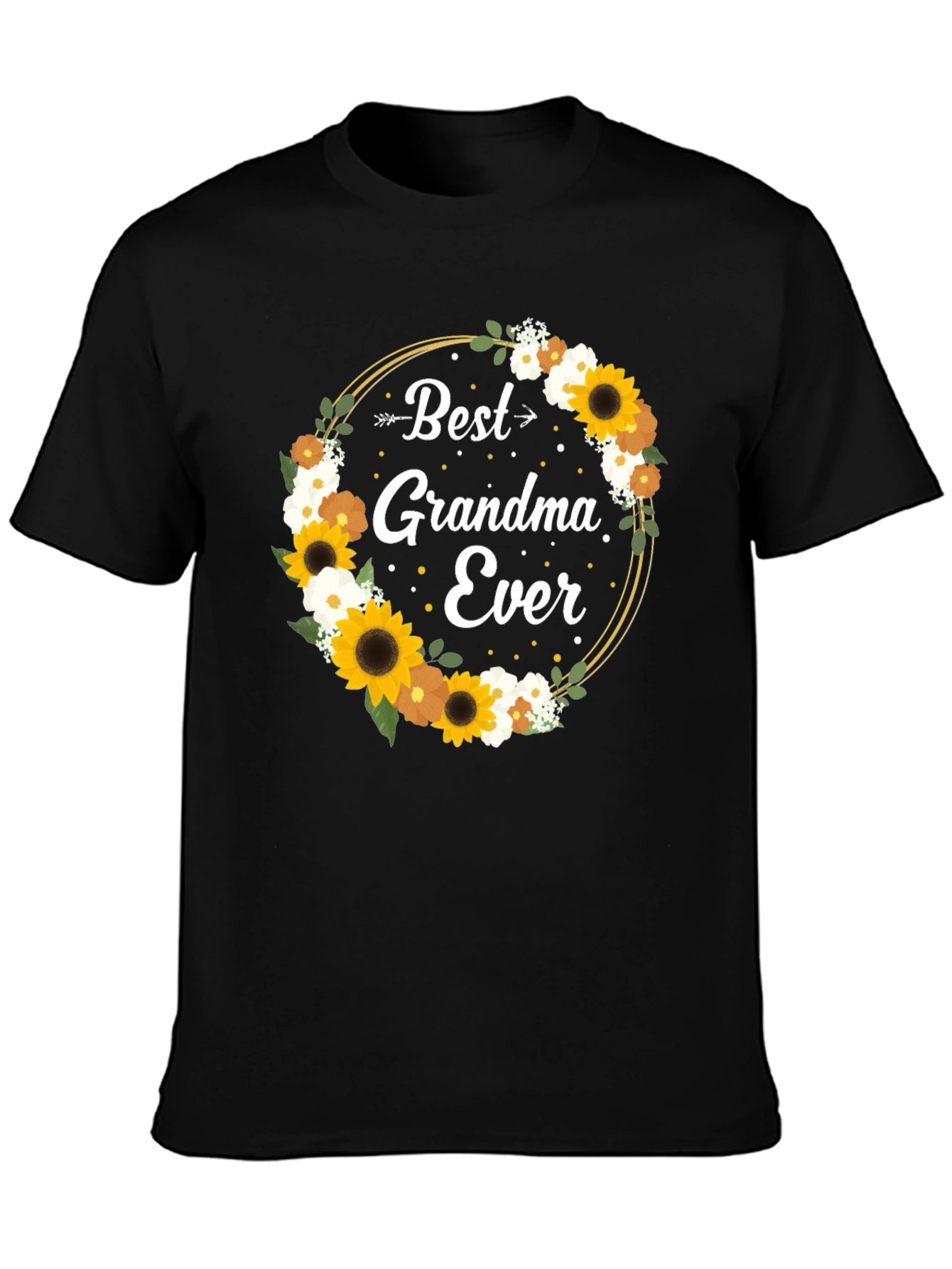 Best Grandma Ever Floral Wreath Black T-Shirt