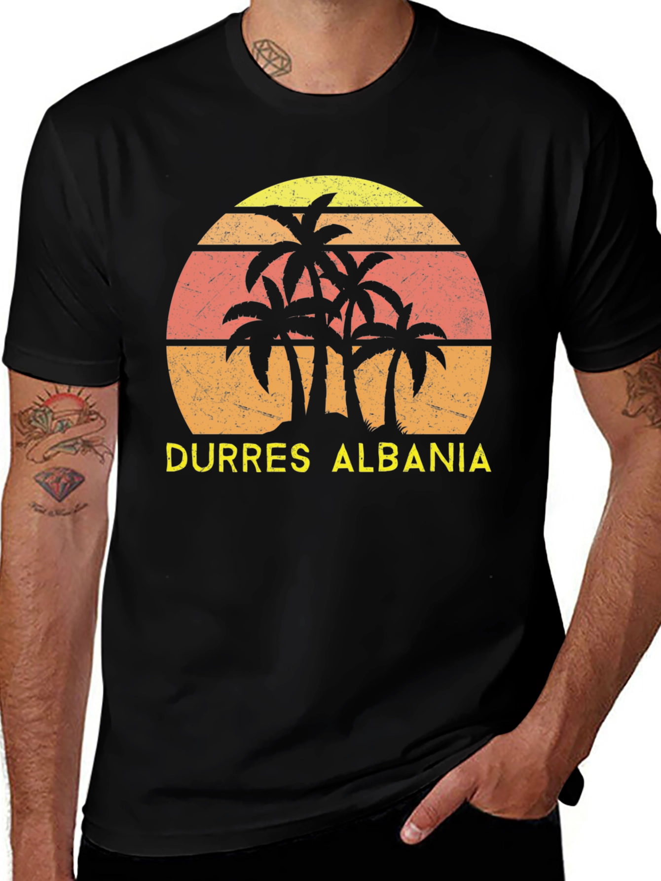 Durres Albania Palm Tree Sunset T-Shirt