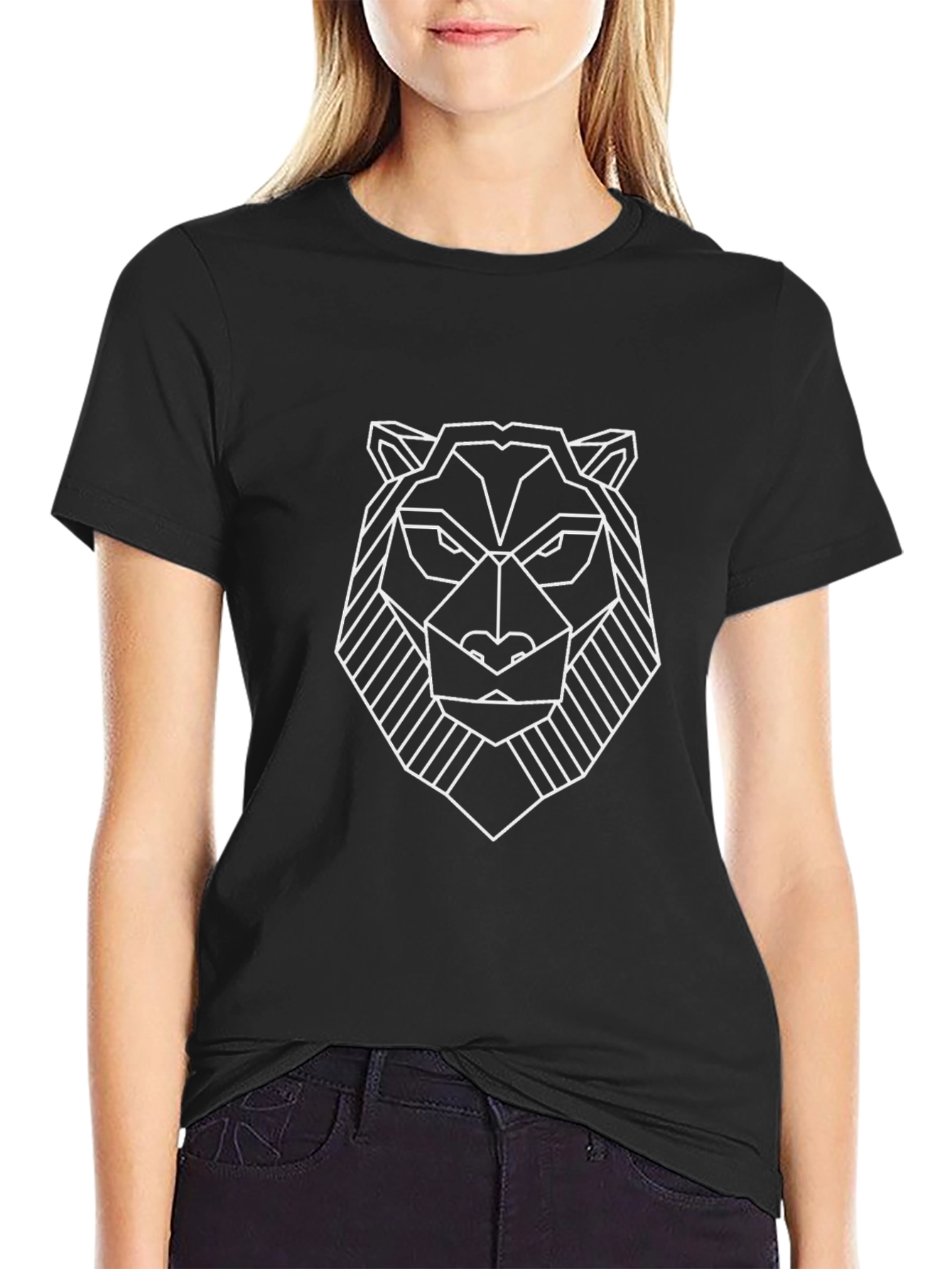 Geometric Tiger Graphic Tee - Stylish Mens Black T-Shirt