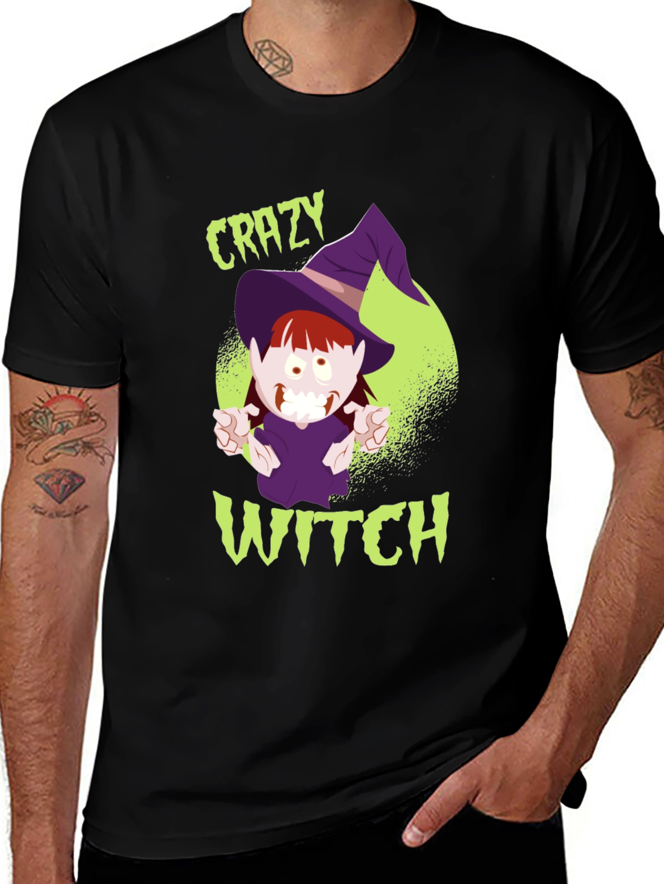 Crazy Witch Graphic Tee - Halloween Shirt