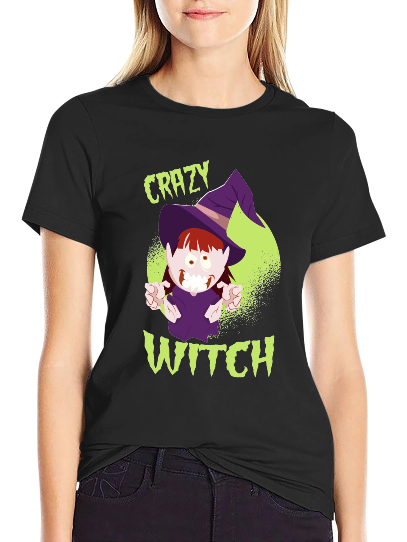 Crazy Witch Graphic Tee - Halloween Shirt