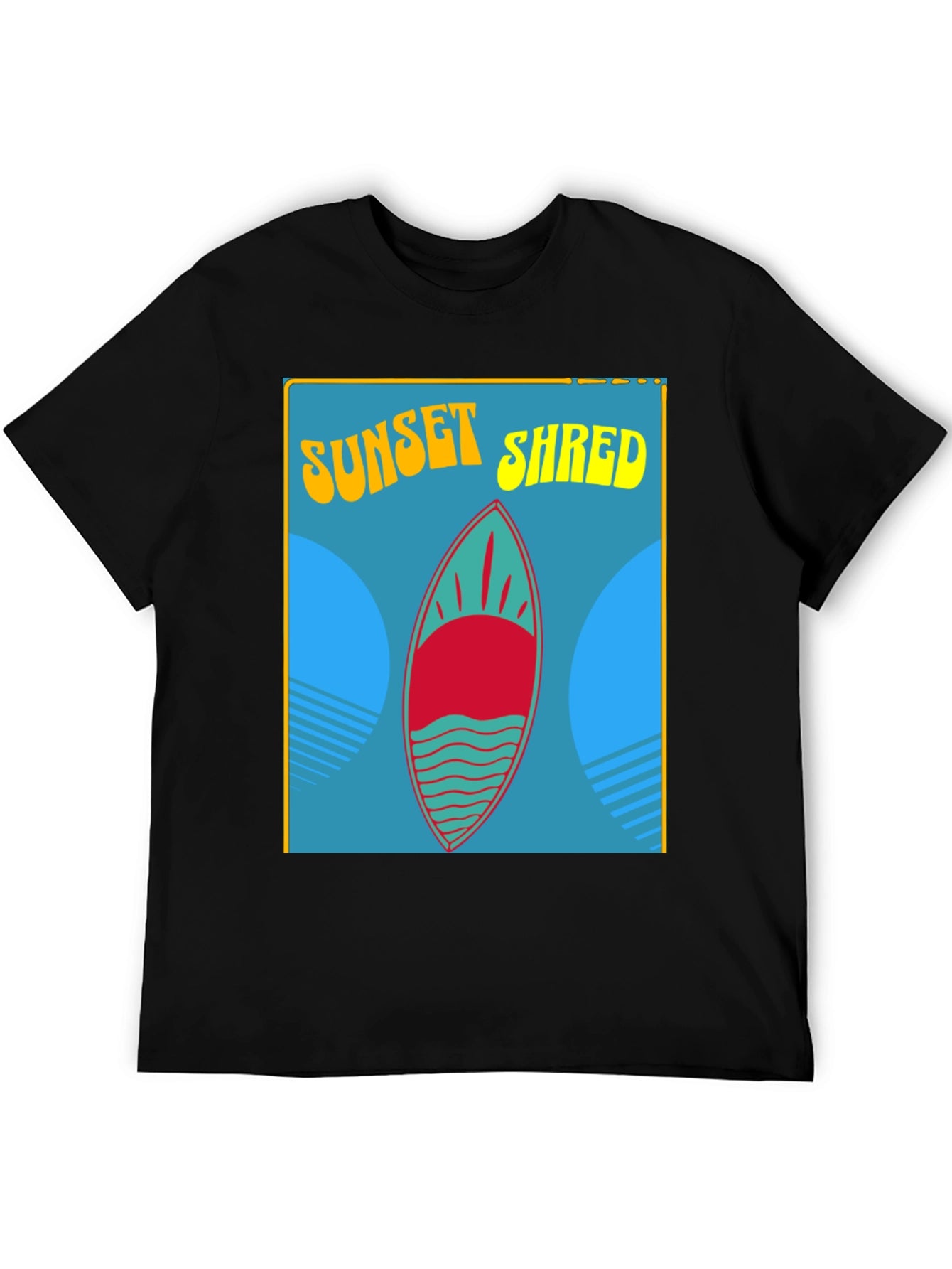 Sunset Shred Surfboard T-Shirt - Black