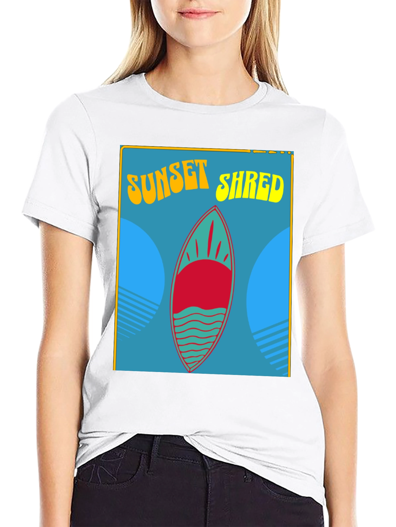 Sunset Shred Surfboard T-Shirt - Black