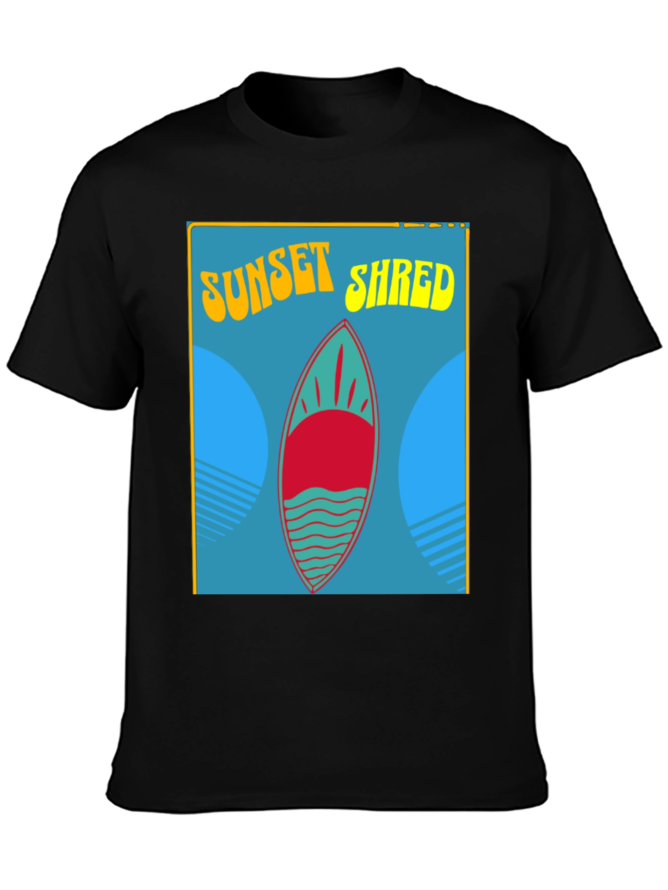 Sunset Shred Surfboard T-Shirt - Black