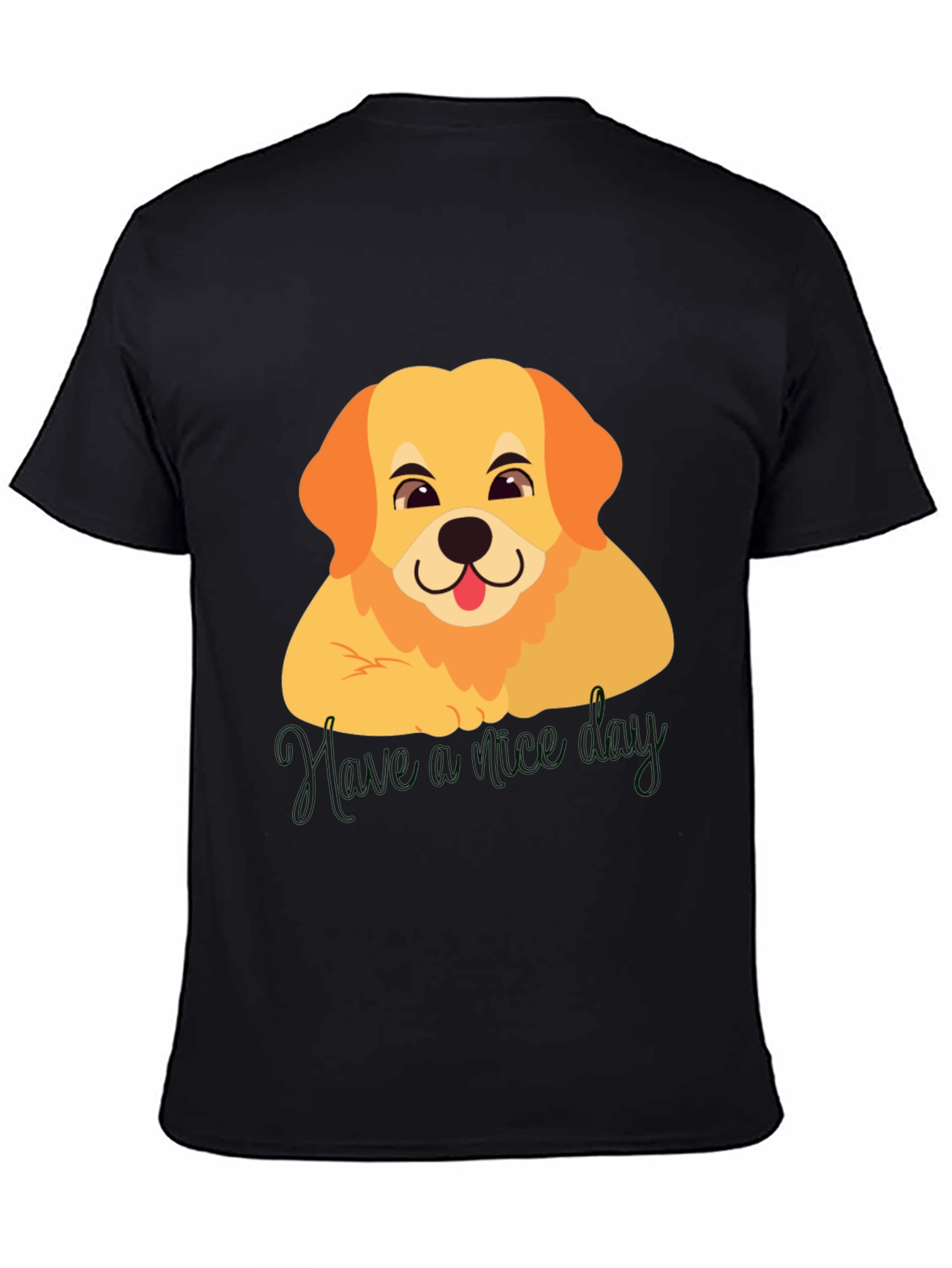 Cute Golden Retriever Have a Nice Day Black T-Shirt