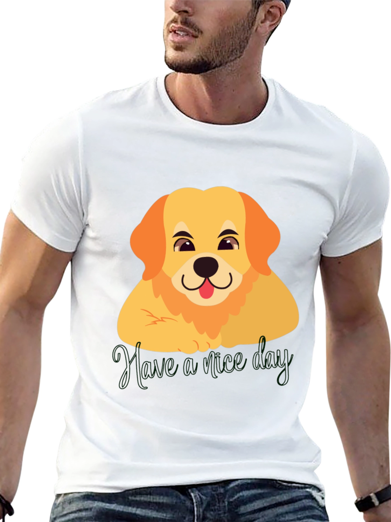 Cute Golden Retriever Have a Nice Day Black T-Shirt