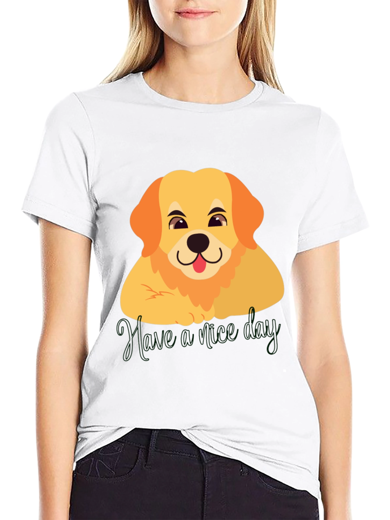 Cute Golden Retriever Have a Nice Day Black T-Shirt