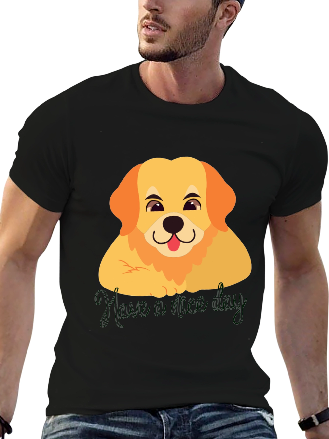 Cute Golden Retriever Have a Nice Day Black T-Shirt