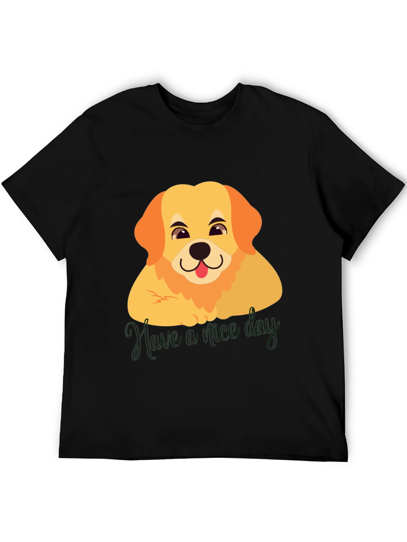 Cute Golden Retriever Have a Nice Day Black T-Shirt