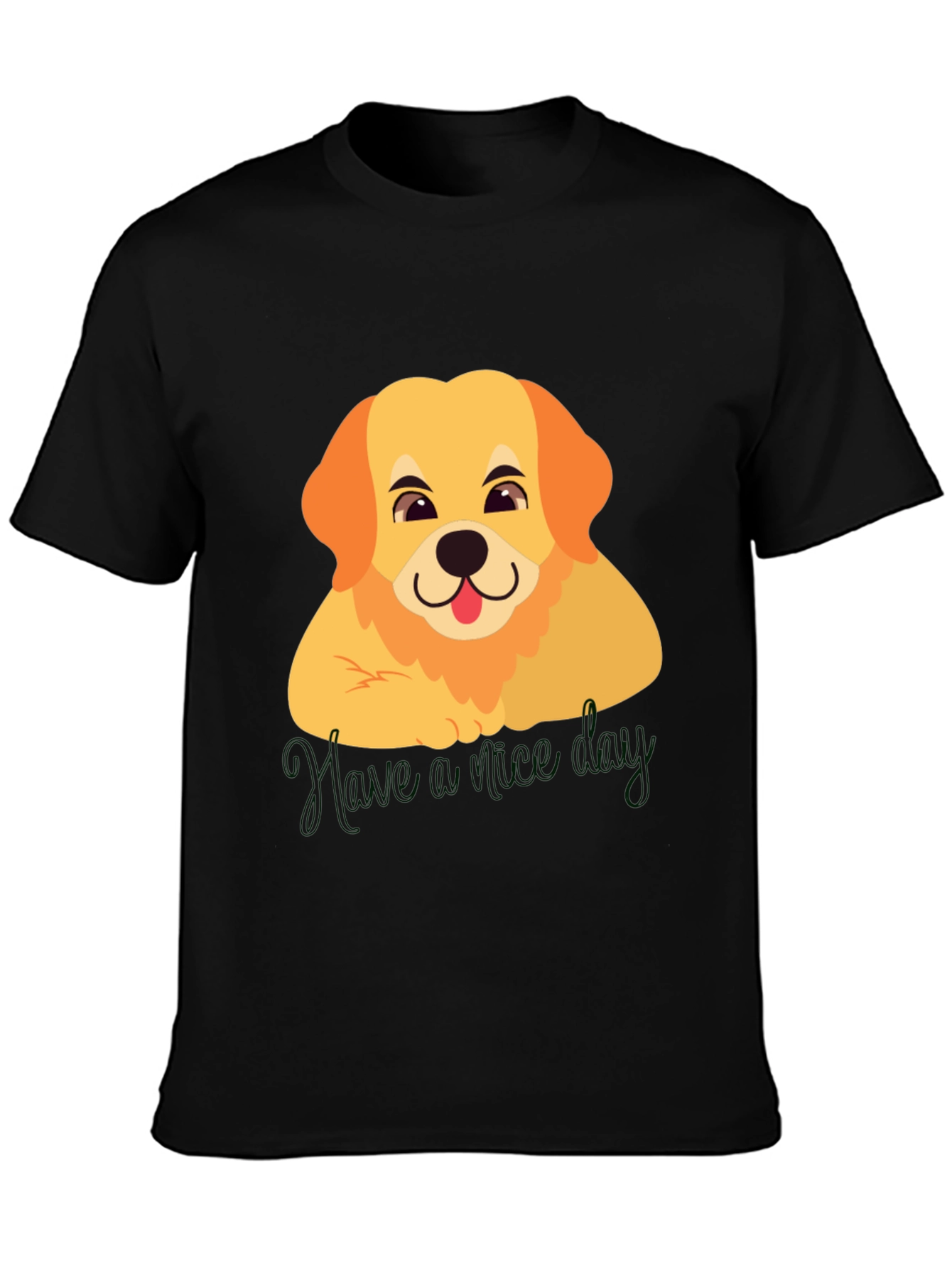 Cute Golden Retriever Have a Nice Day Black T-Shirt