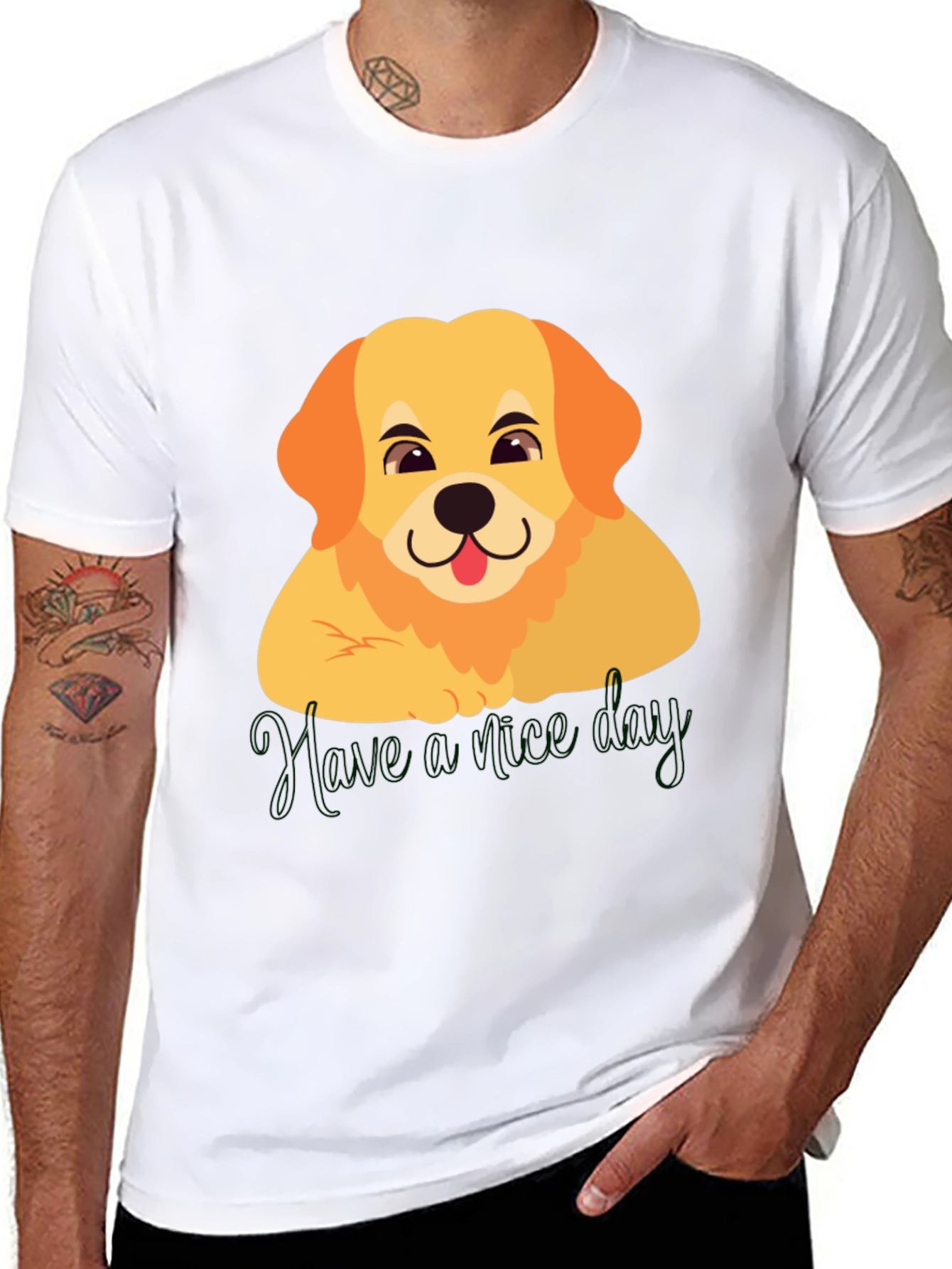 Cute Golden Retriever Have a Nice Day Black T-Shirt