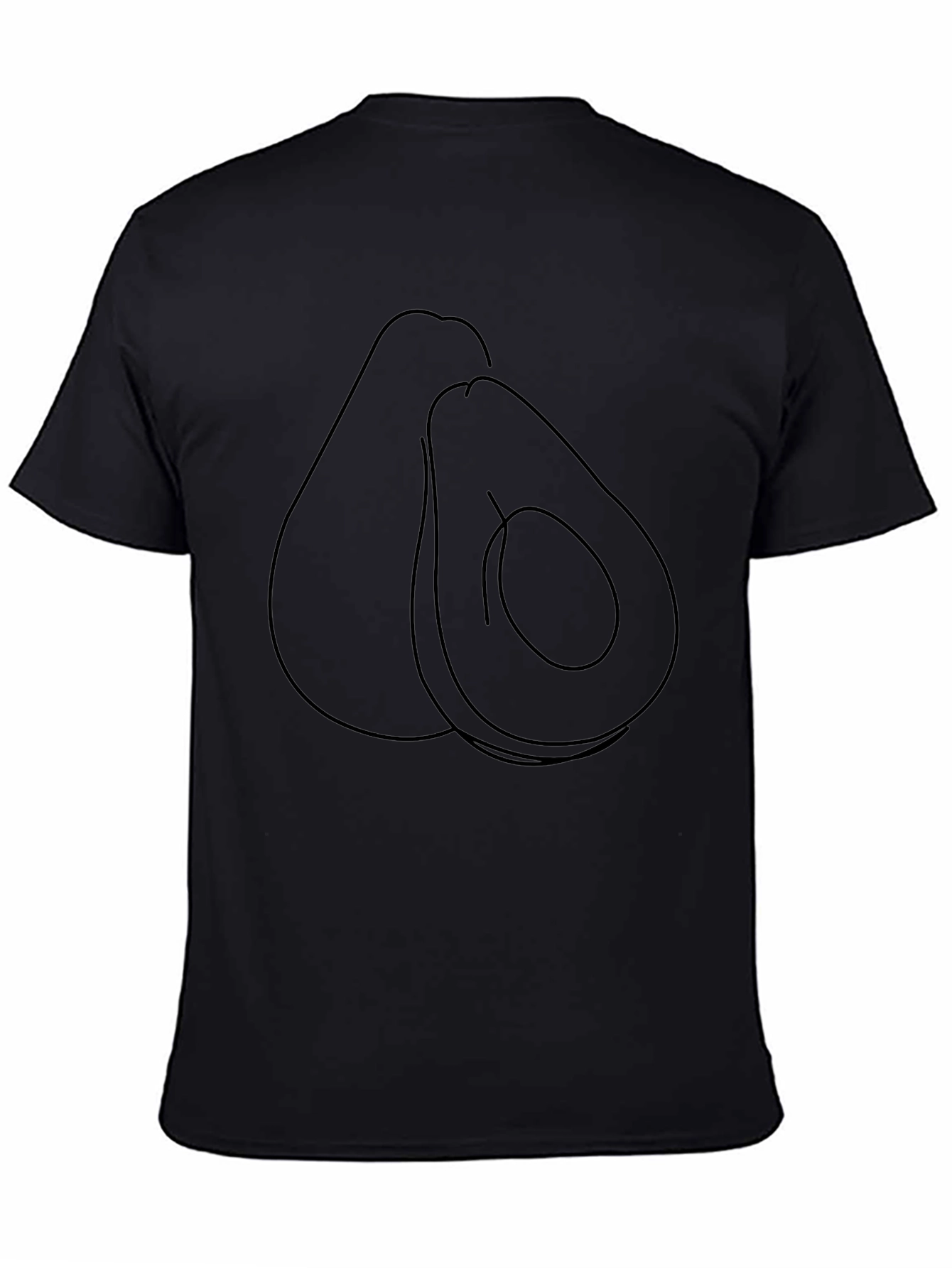 Minimalist Avocado Line Art Black T-Shirt