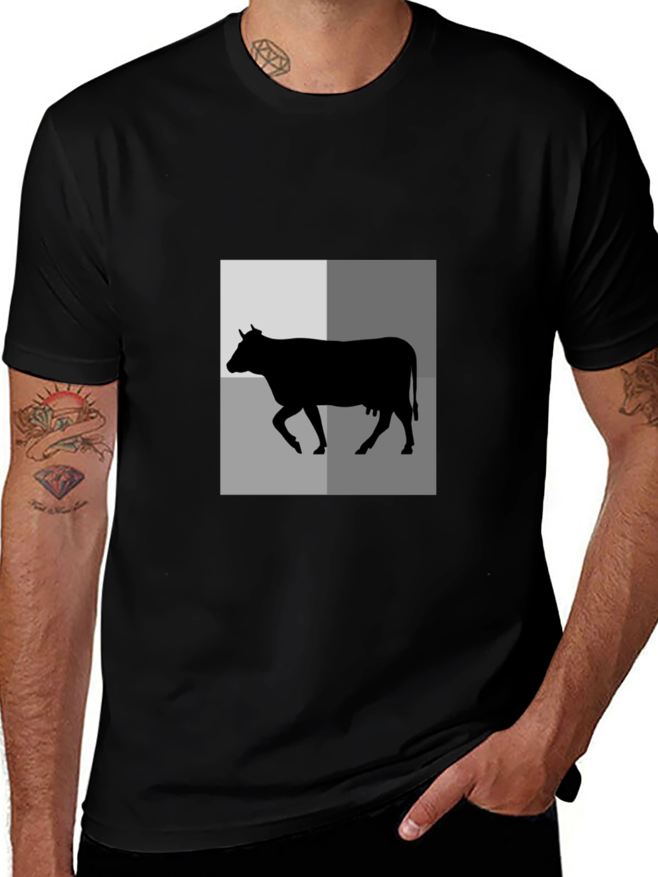 Cow Silhouette Graphic Tee - Black Unisex Shirt
