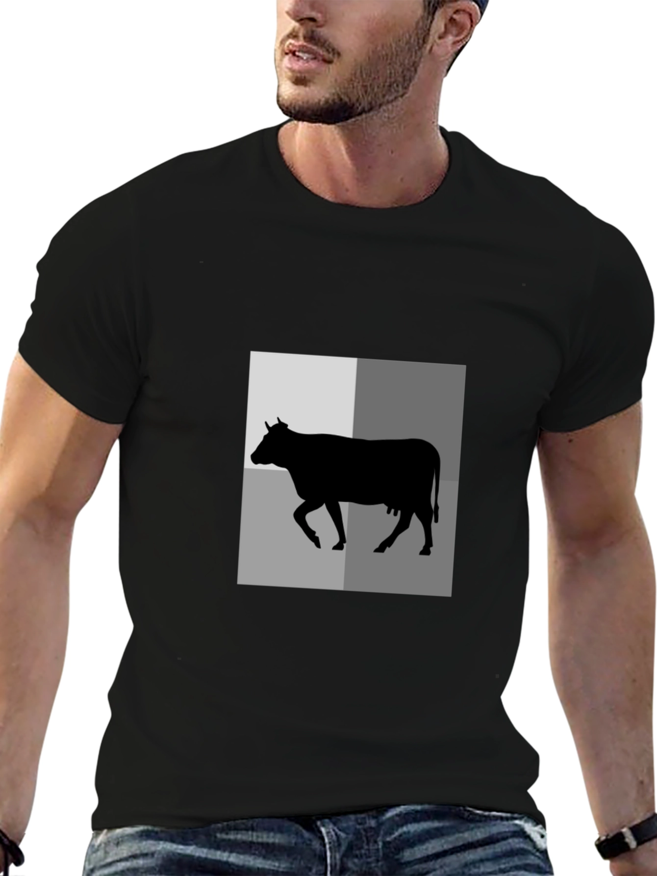 Cow Silhouette Graphic Tee - Black Unisex Shirt