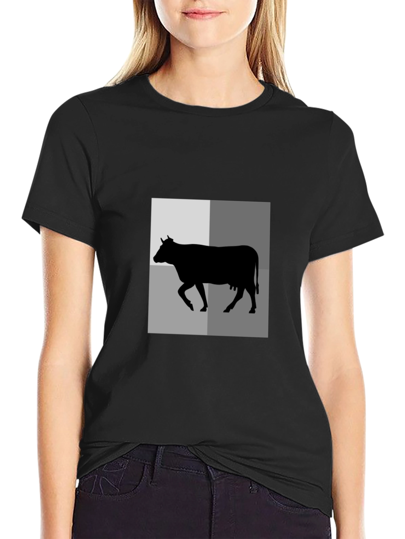 Cow Silhouette Graphic Tee - Black Unisex Shirt