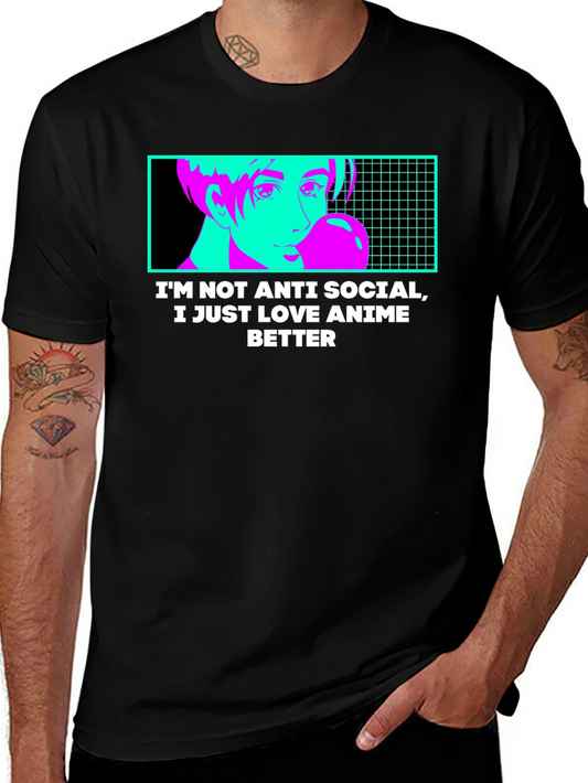 Anime Lover Graphic Tee - Anti Social Anime Fan T-Shirt