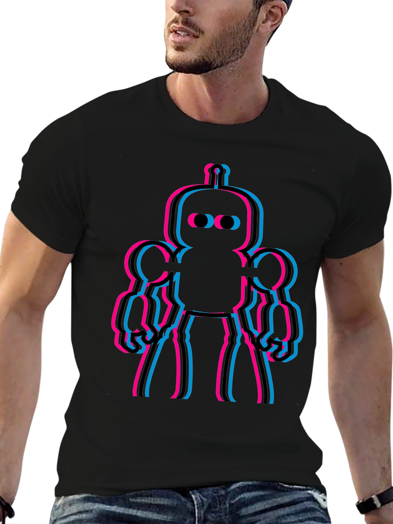 Retro Robot Glitch Mens Graphic Tee