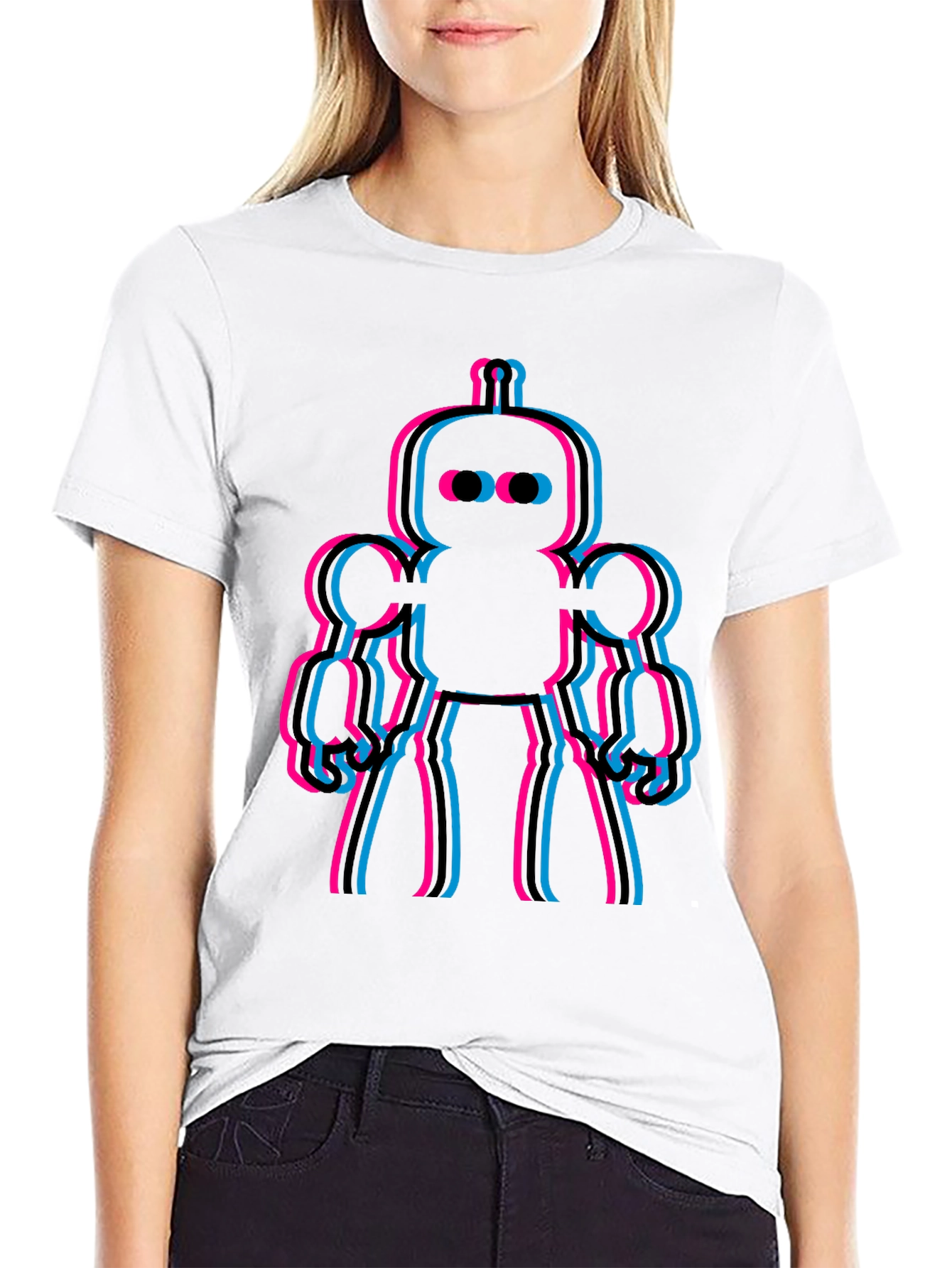 Retro Robot Glitch Mens Graphic Tee