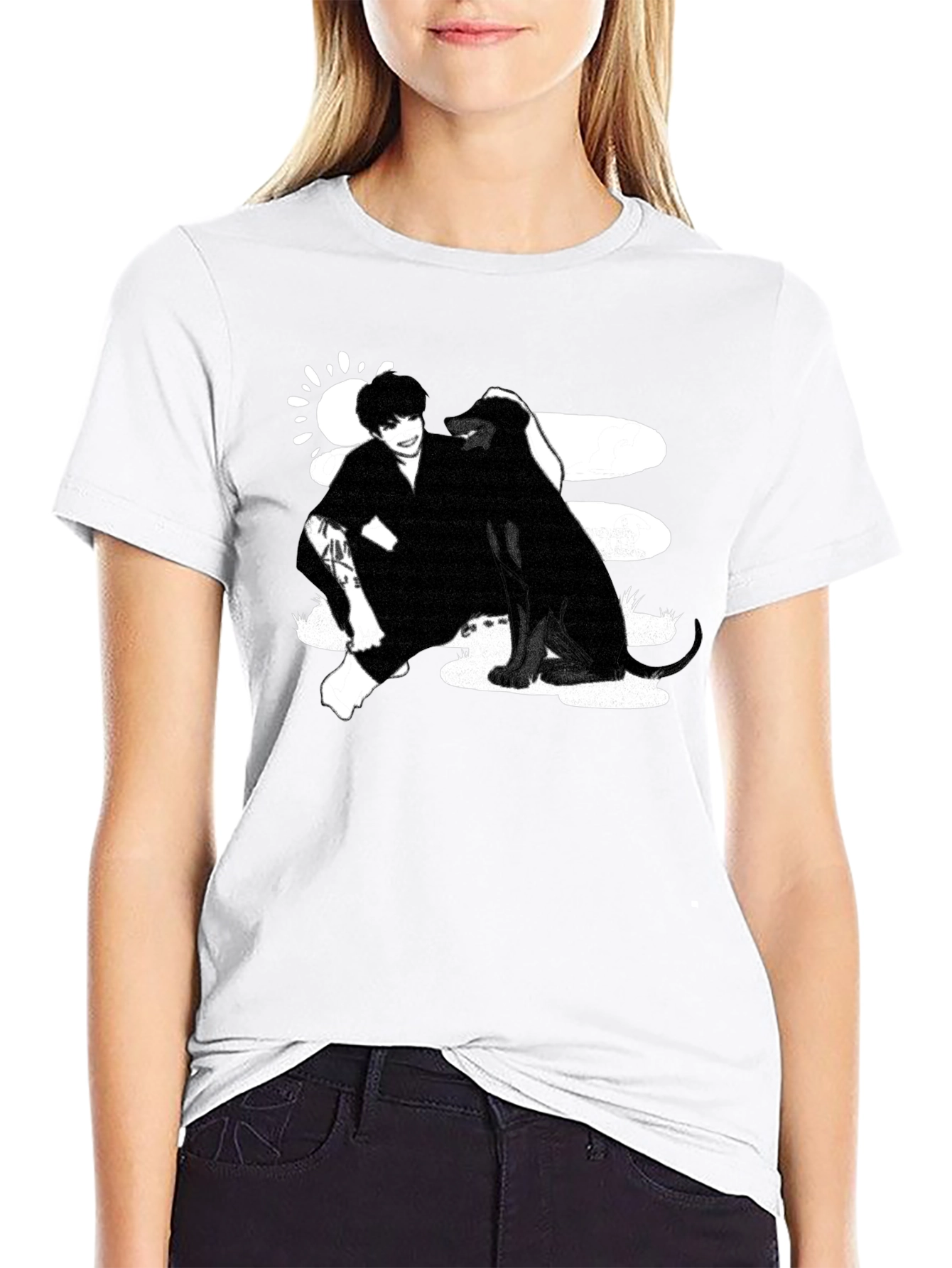 Black Graphic Tee: Man and Dog