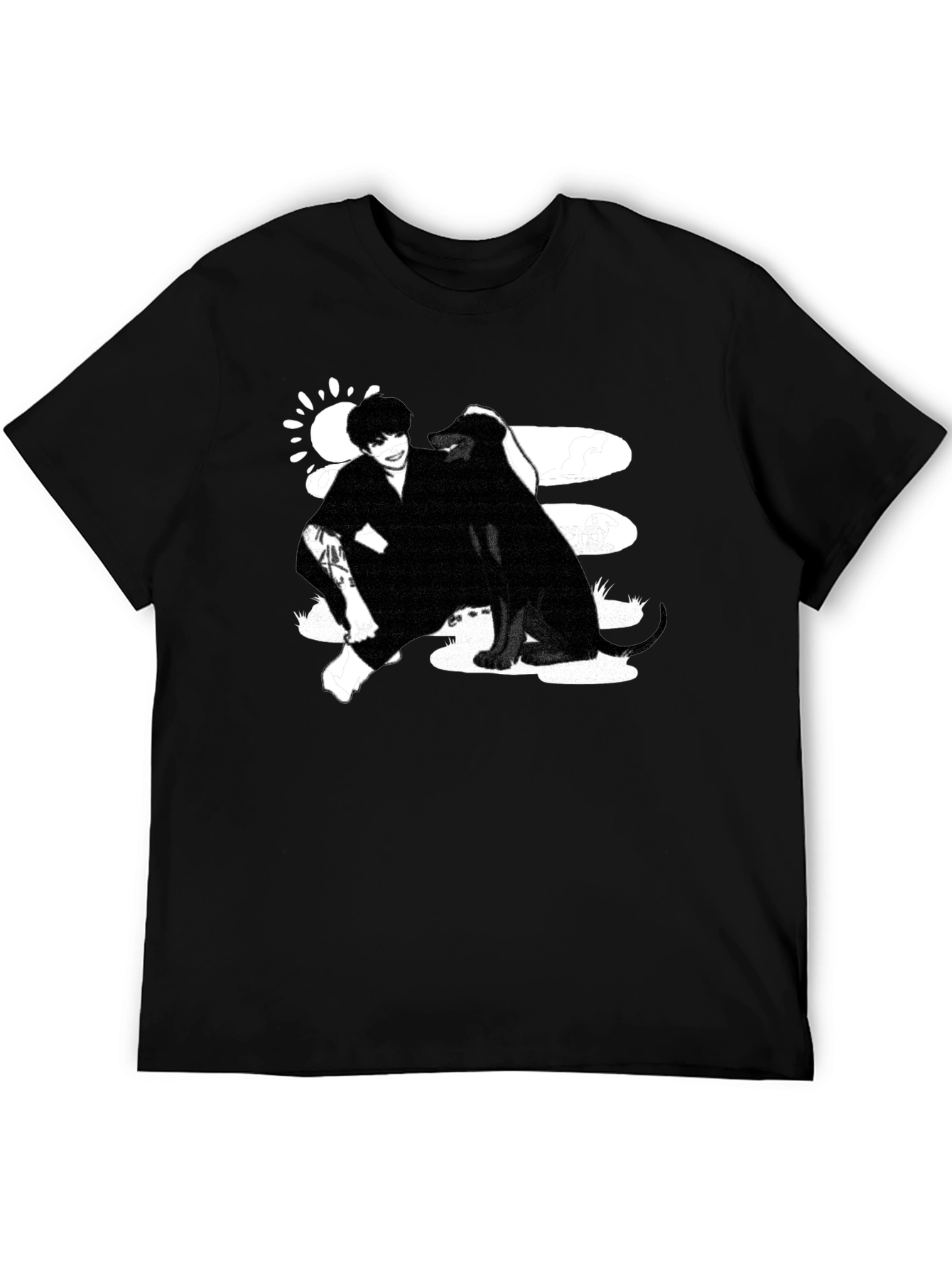 Black Graphic Tee: Man and Dog