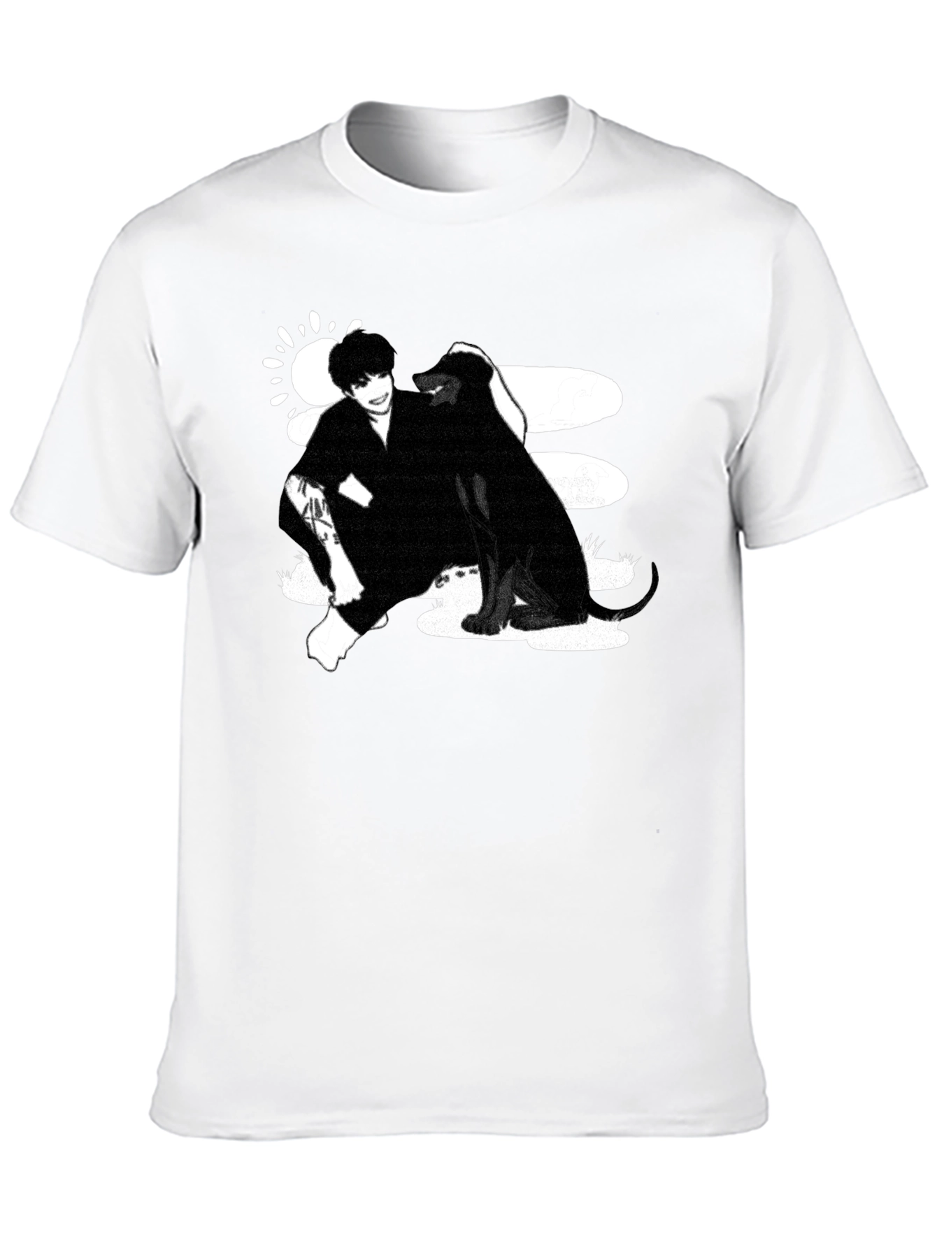 Black Graphic Tee: Man and Dog