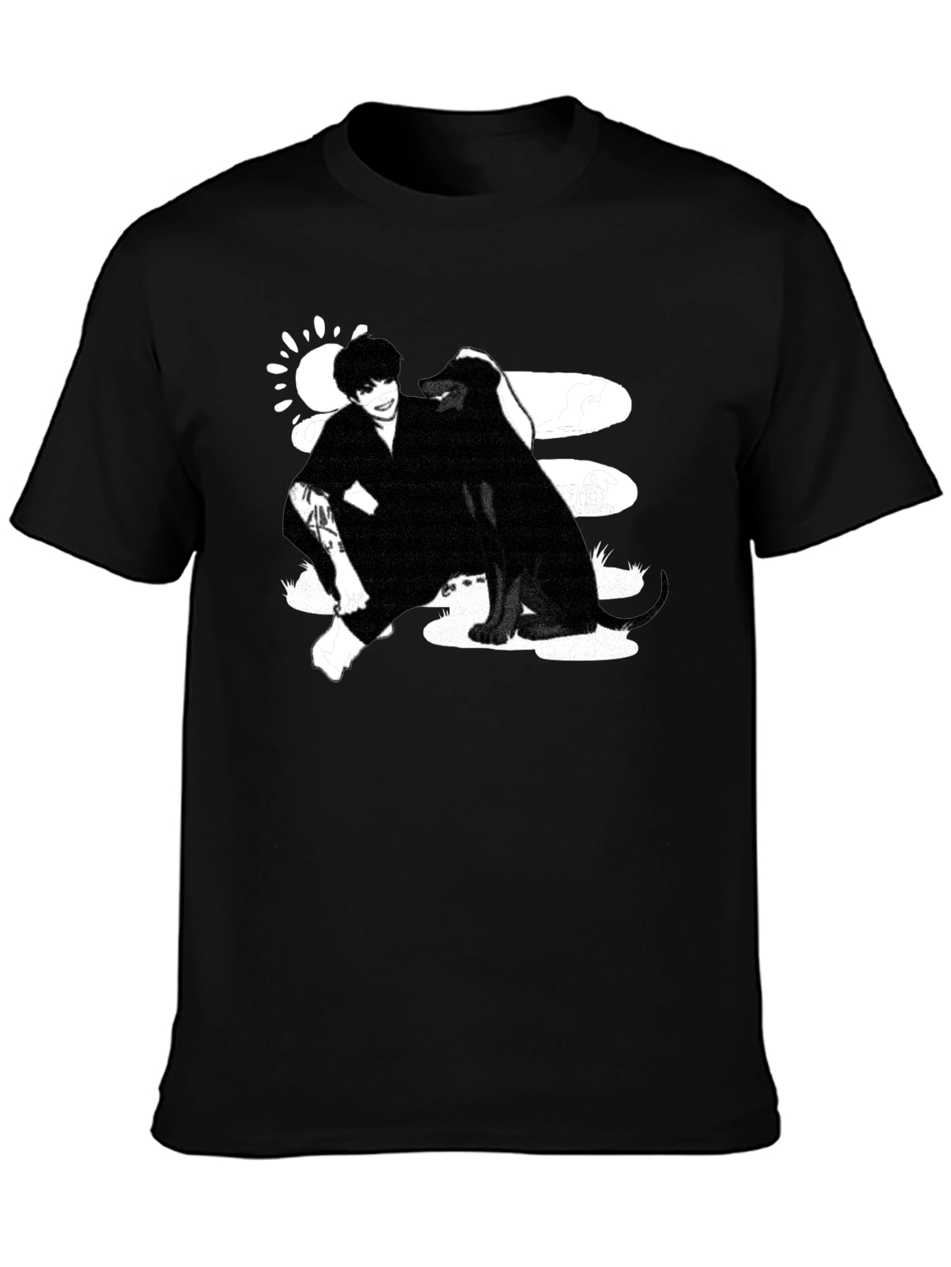 Black Graphic Tee: Man and Dog