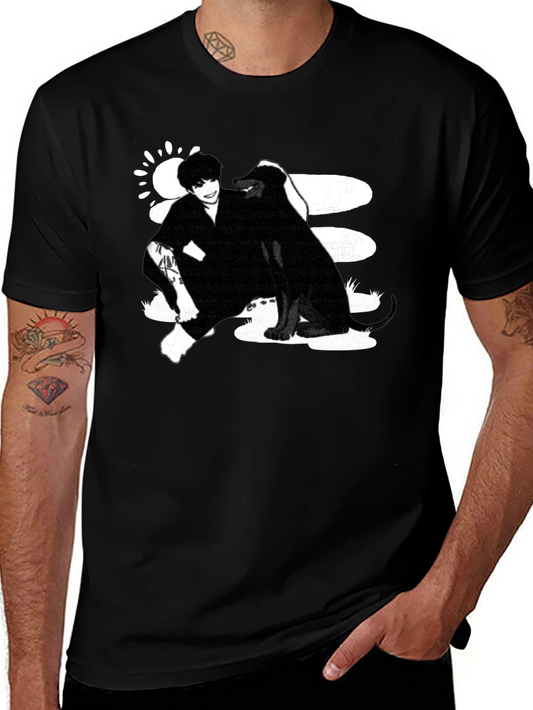 Black Graphic Tee: Man and Dog