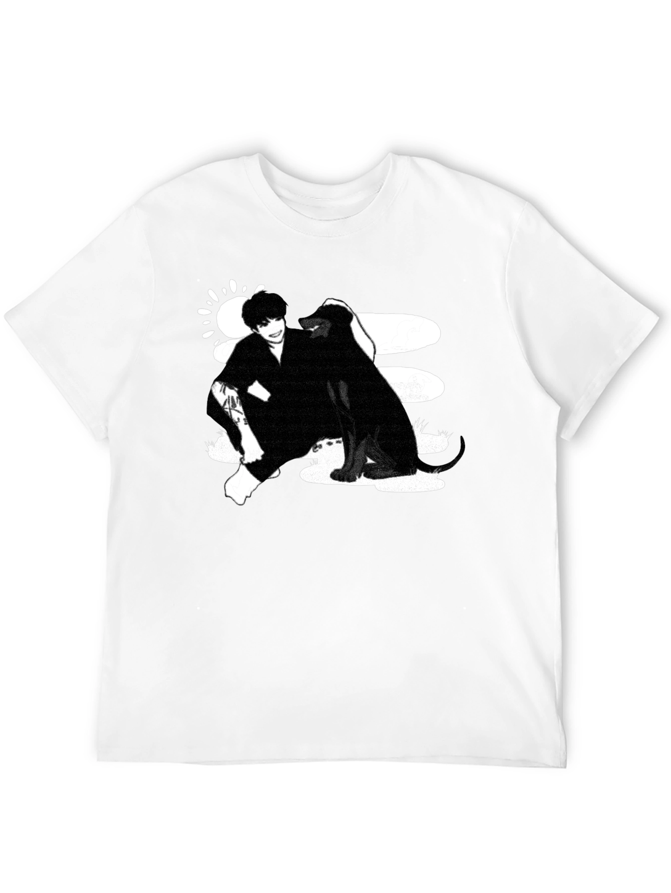 Black Graphic Tee: Man and Dog