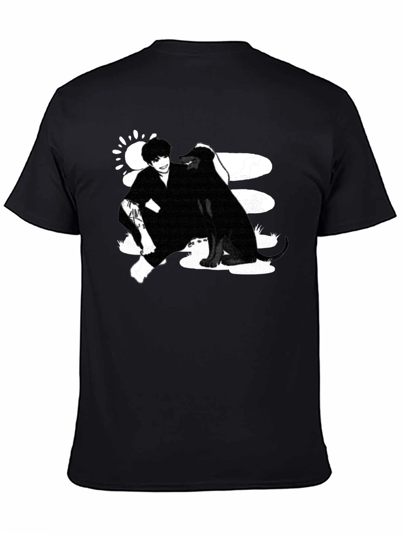 Black Graphic Tee: Man and Dog