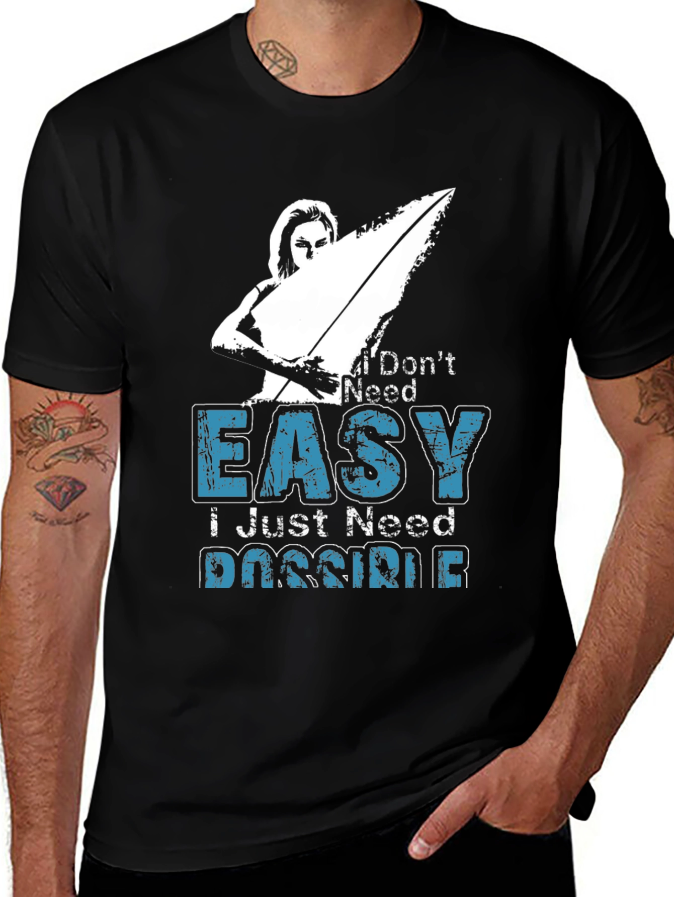 I Dont Need Easy Mens Black Graphic Tee