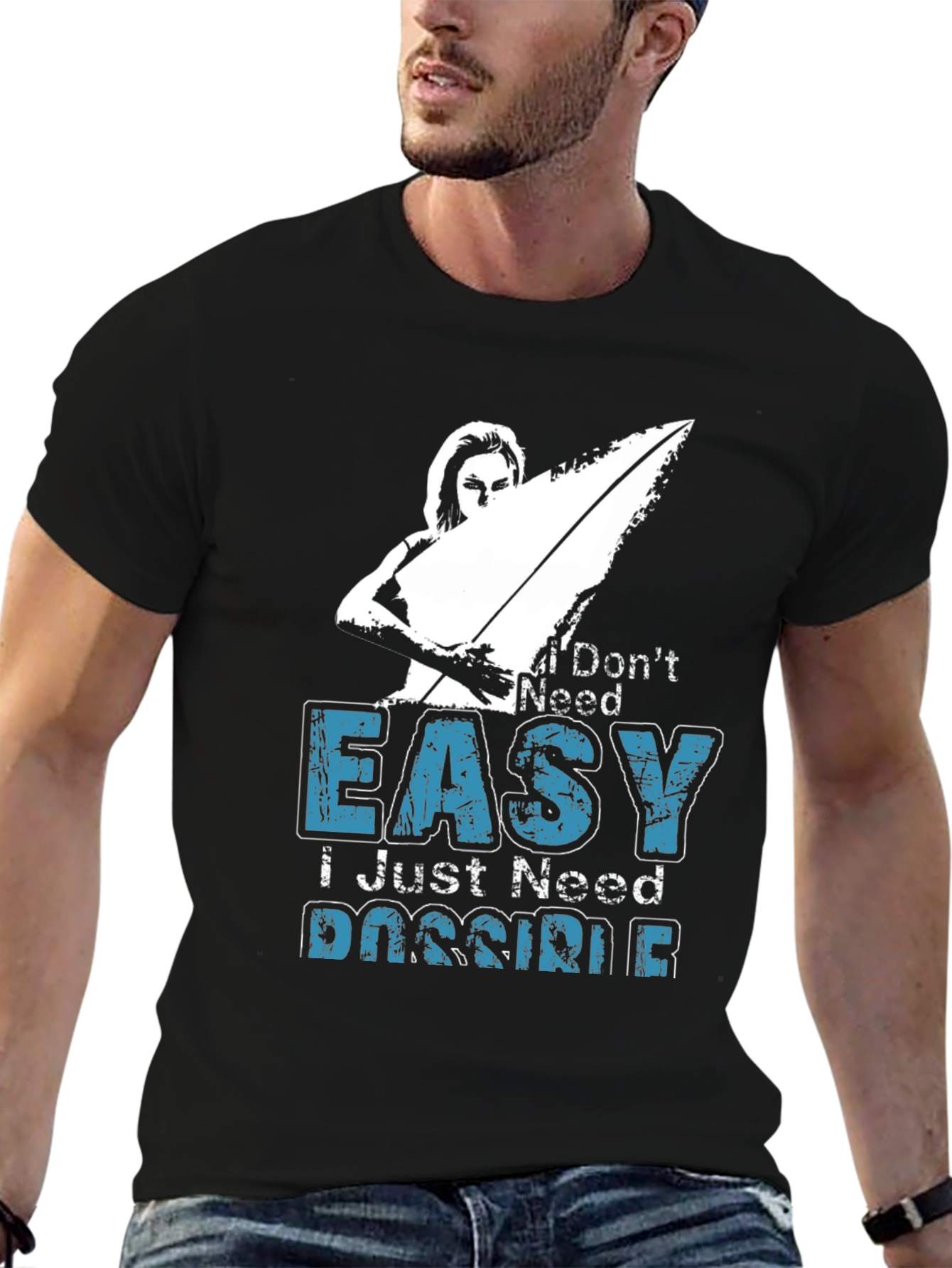 I Dont Need Easy Mens Black Graphic Tee