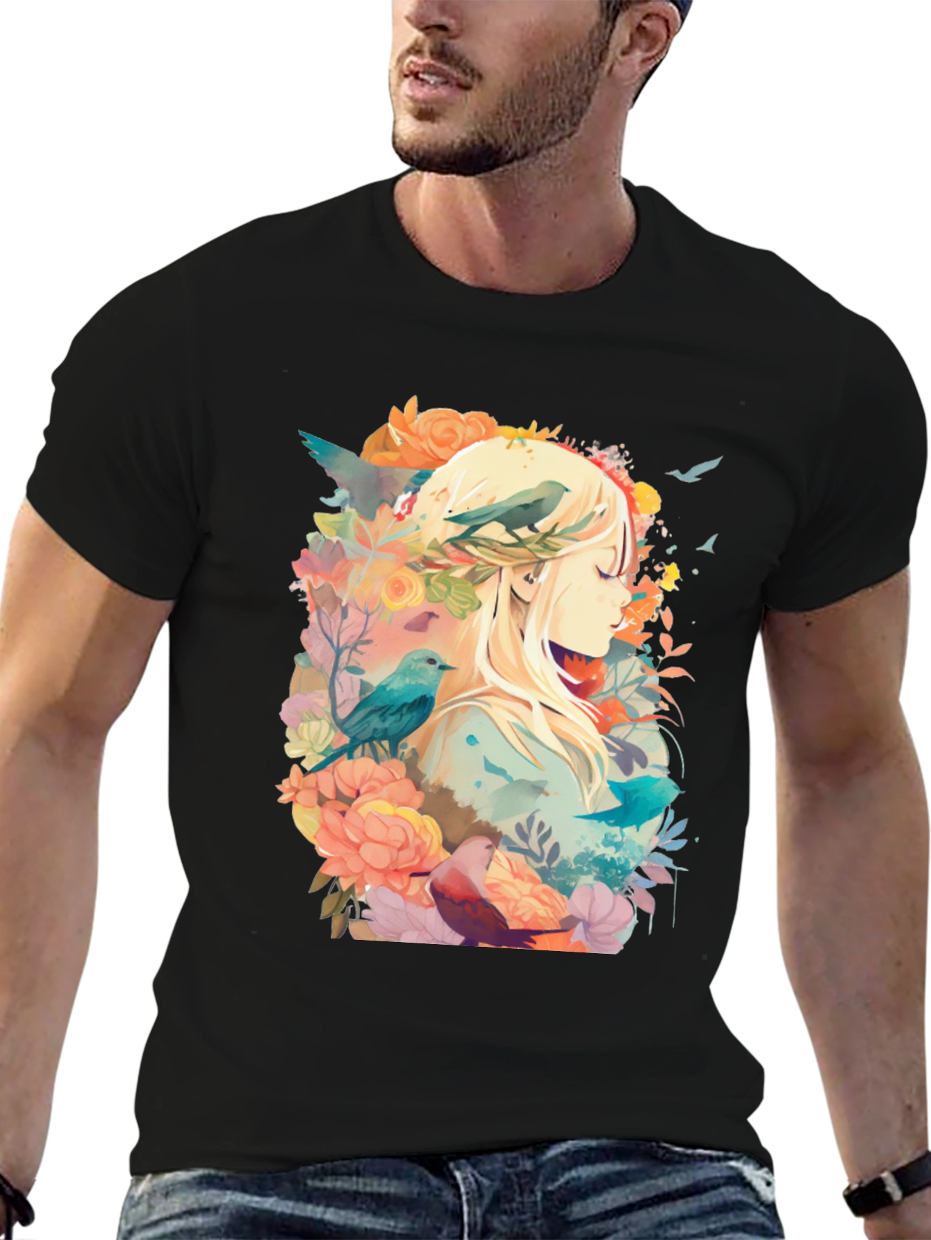 Natures Embrace Tee - Floral Bird Design
